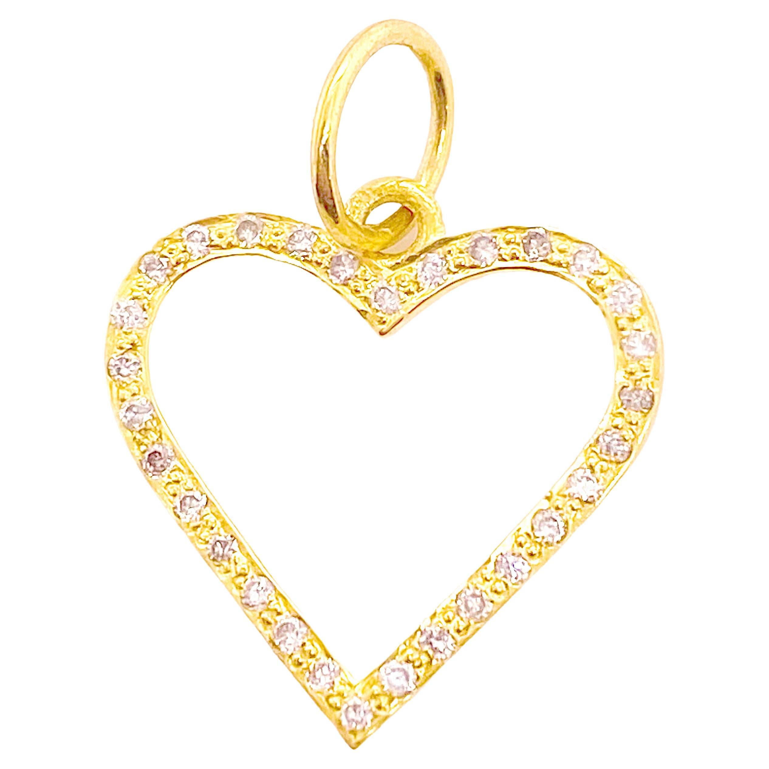Pendentif cœur en diamants, cœur en forme de cœur, breloque en forme de cœur ouvert avec 30 diamants pavés