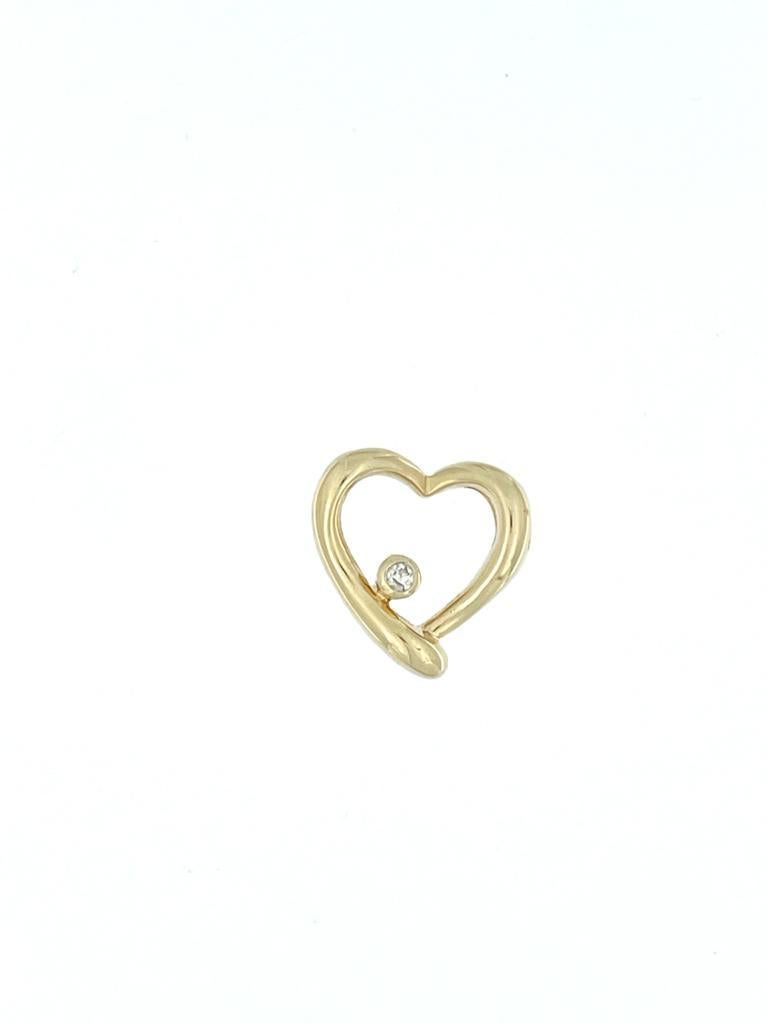 Diamond Heart Pendant with Chain Yellow and White Gold  In Good Condition For Sale In Esch-Sur-Alzette, LU