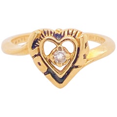 Offener Herzring aus 14 Karat Gelbgold mit Diamanten, Verlobungsring