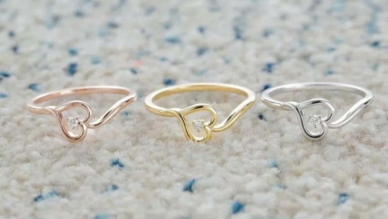 Round Cut Diamond Heart Ring 14k Solid Gold Fancy Wedding Birthday Ring Minimalist Ring For Sale