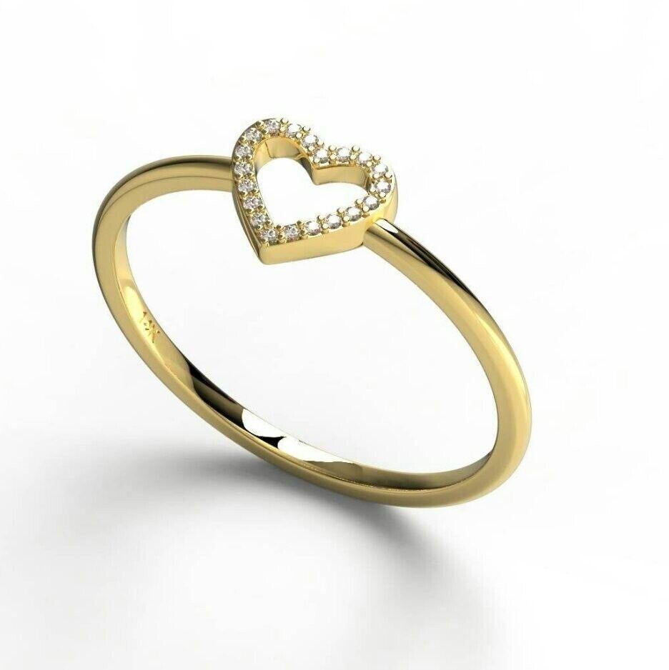 Diamond Heart Ring 14K Solid Gold heart Stacking ring For Women Valentines Gift For Sale 5