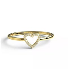 Diamond Heart Ring 14K Solid Gold Heart Stacking Ring For Women Valentines Gift.
