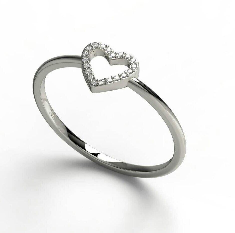Taille ronde Bague cœur empilable en or massif 14 carats avec diamants pour femmes, cadeau de Valentin en vente