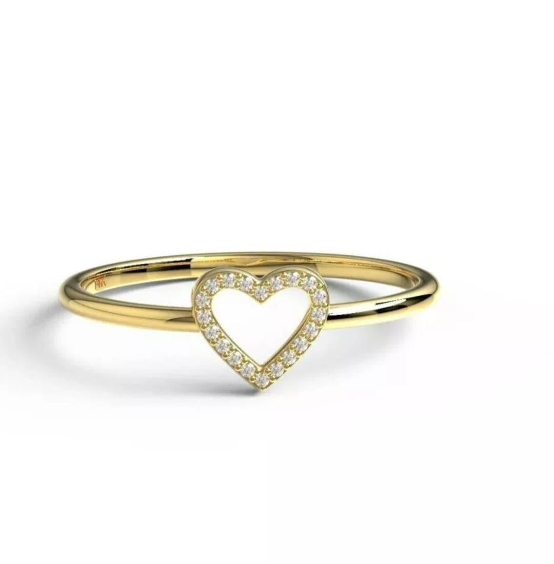Round Cut Diamond Heart Ring 14K Solid Gold Heart Stacking Ring For Women Valentines Gift. For Sale