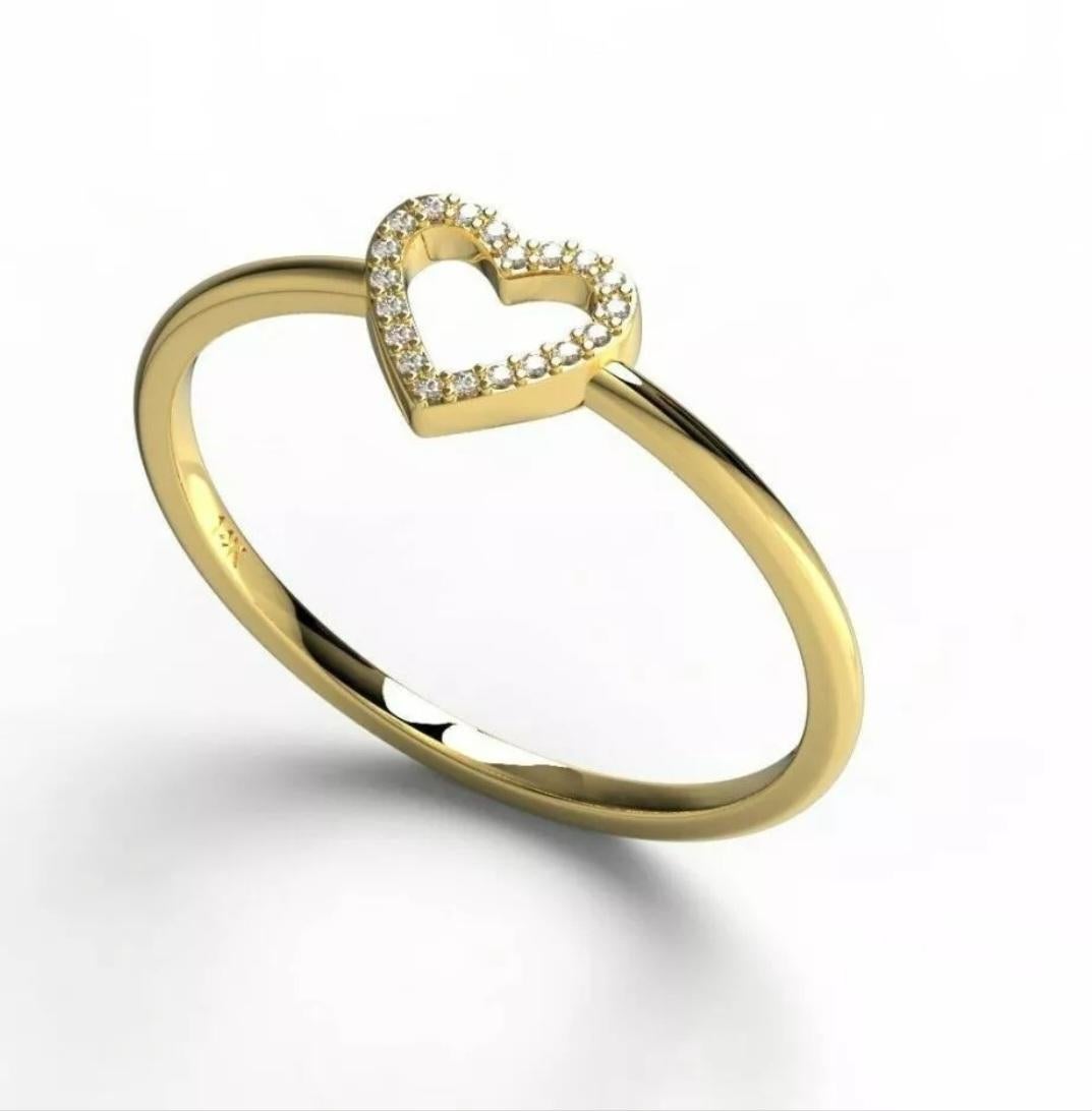 Women's or Men's Diamond Heart Ring 14K Solid Gold Heart Stacking Ring For Women Valentines Gift. For Sale