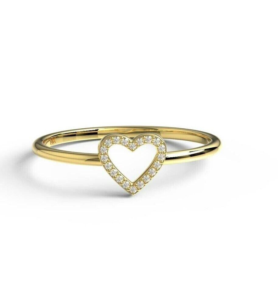 Diamond Heart Ring 14K Solid Gold heart Stacking ring For Women Valentines Gift For Sale 1