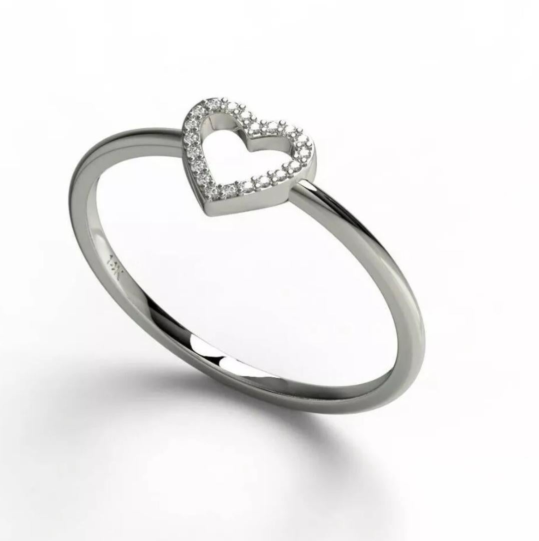 Diamond Heart Ring 14K Solid Gold Heart Stacking Ring For Women Valentines Gift. For Sale 2