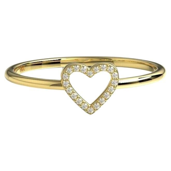 Diamond Heart Ring 14K Solid Gold heart Stacking ring For Women Valentines Gift For Sale