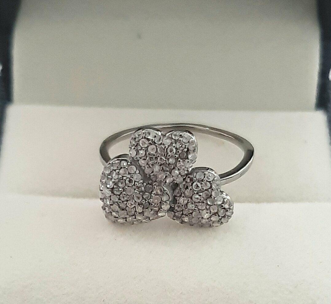 Diamond Heart Ring 925 Silver Diamond Three Heart Ring Mothers Day Gift Jewelry. In New Condition For Sale In Chicago, IL
