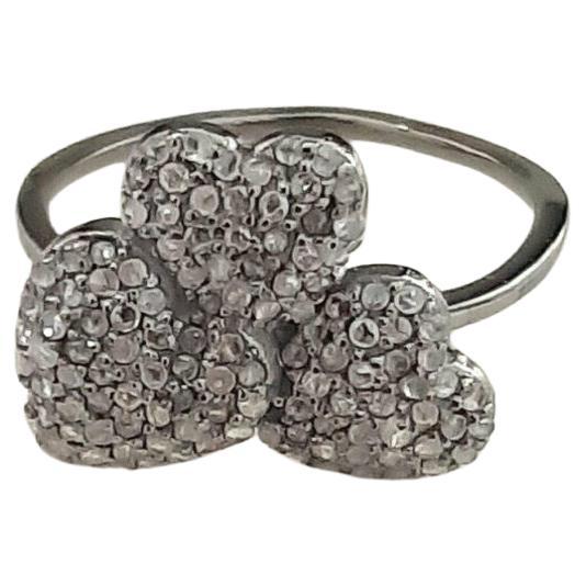 Diamond Heart Ring 925 Silver Diamond Three Heart Ring Mothers Day Gift Jewelry. For Sale