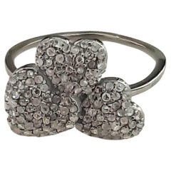 Diamond Heart Ring 925 Silver Diamond Three Heart Ring Mothers Day Gift Jewelry.