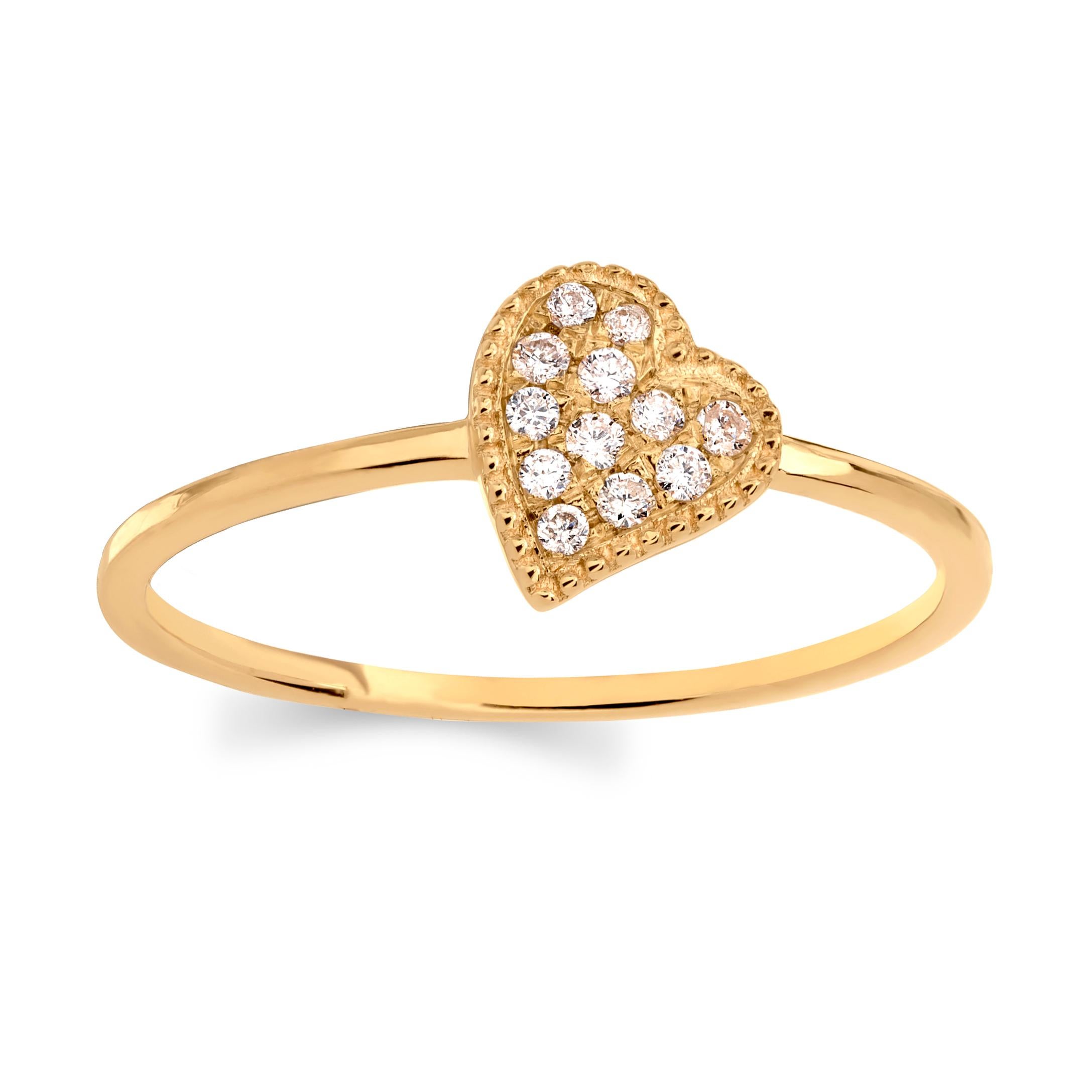 Grace your finger with a Luxle heart ring symbolizes attraction, affection, cohesion, unity, femininity, and sensuality. Subtle yet pretty this heart ring is the new fashion statement. This ring is featured with 12 round cut diamonds, totaling