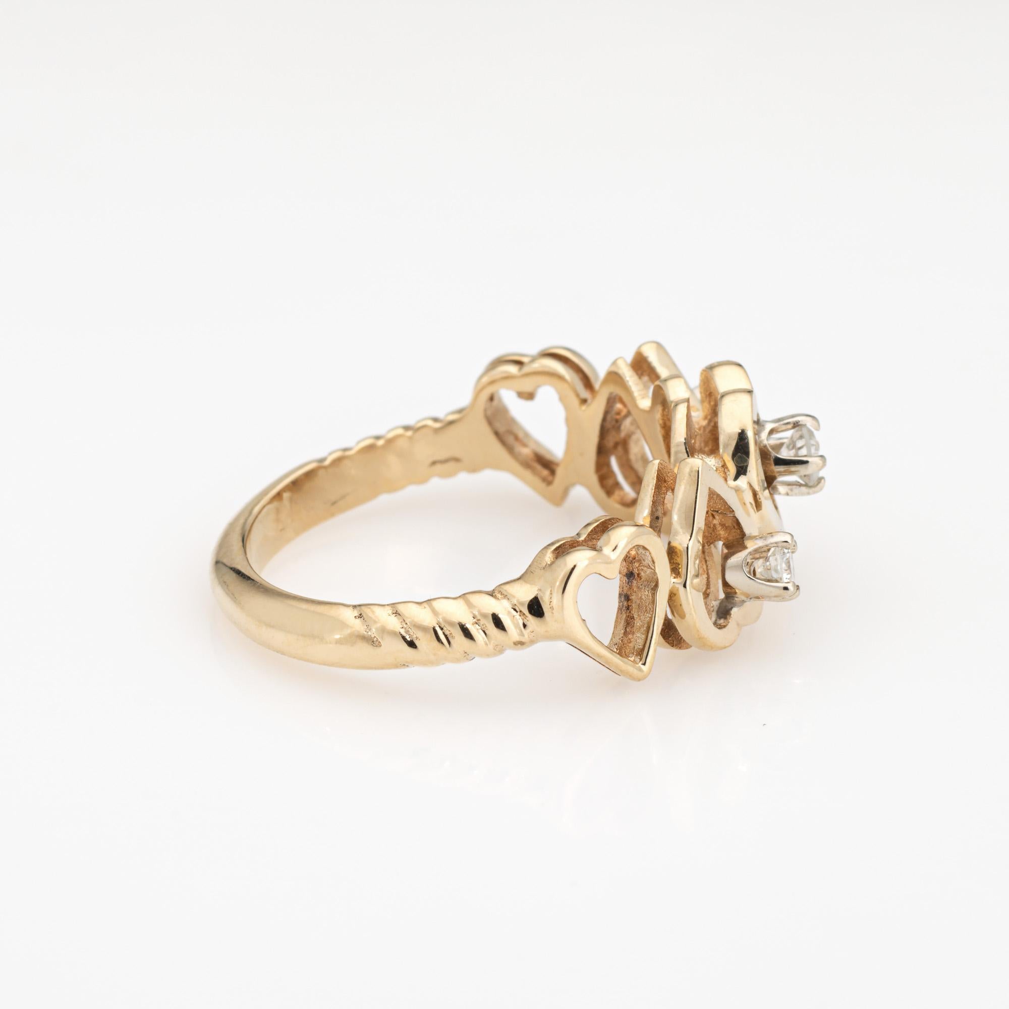 Modern Diamond Heart Ring Vintage 14k Yellow Gold Sz 6.75 Band Estate Fine Jewelry For Sale