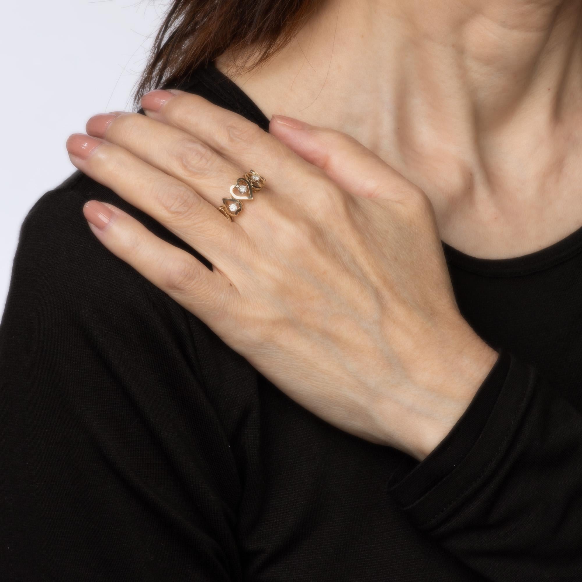 Women's Diamond Heart Ring Vintage 14k Yellow Gold Sz 6.75 Band Estate Fine Jewelry For Sale