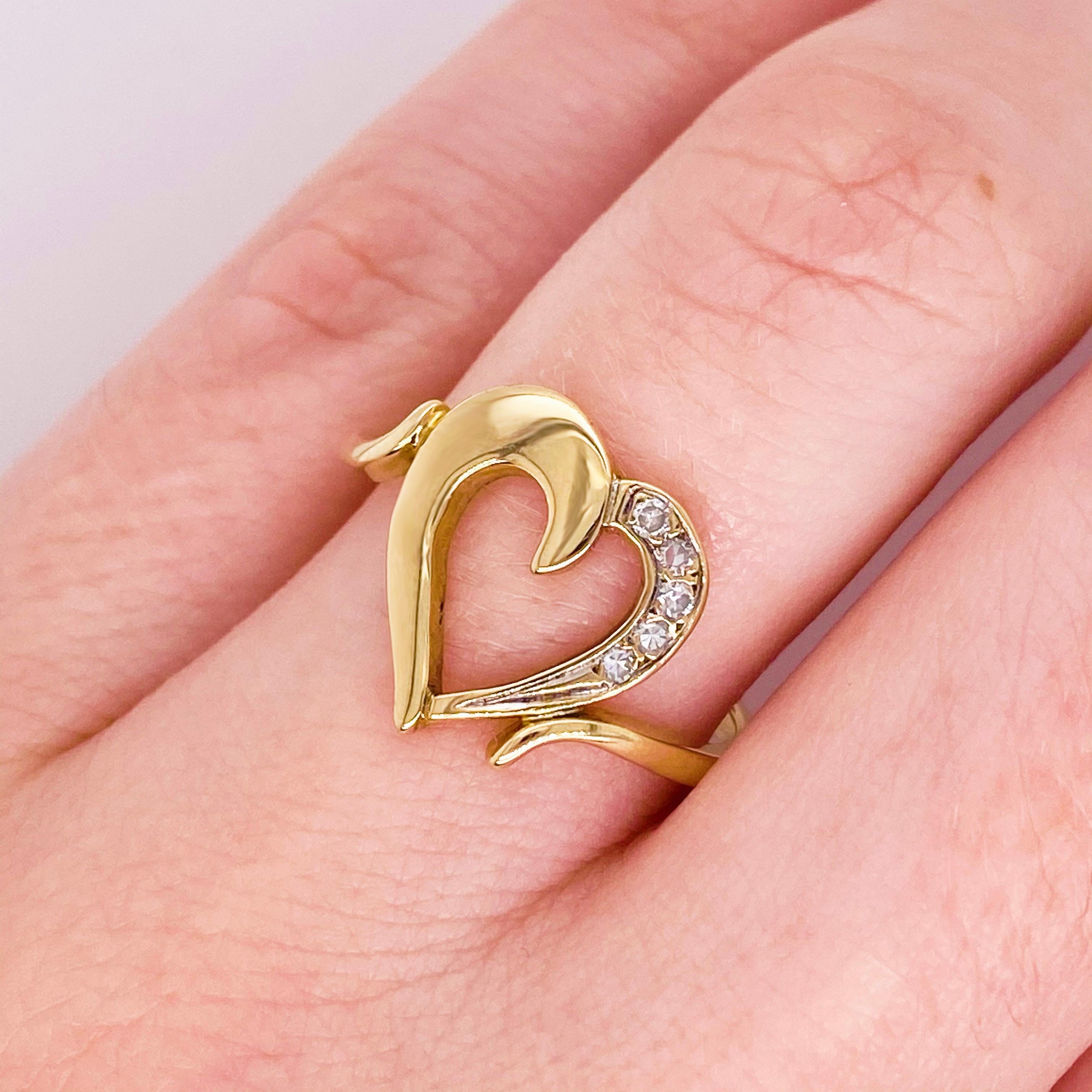 This ring will melt any girls' heart!  The and 14k yellow gold sparkles and shines and has five gorgeous round diamonds that flow well with the heart design! The 14 karat yellow gold metal is like a rich, buttery color. This ring would make the