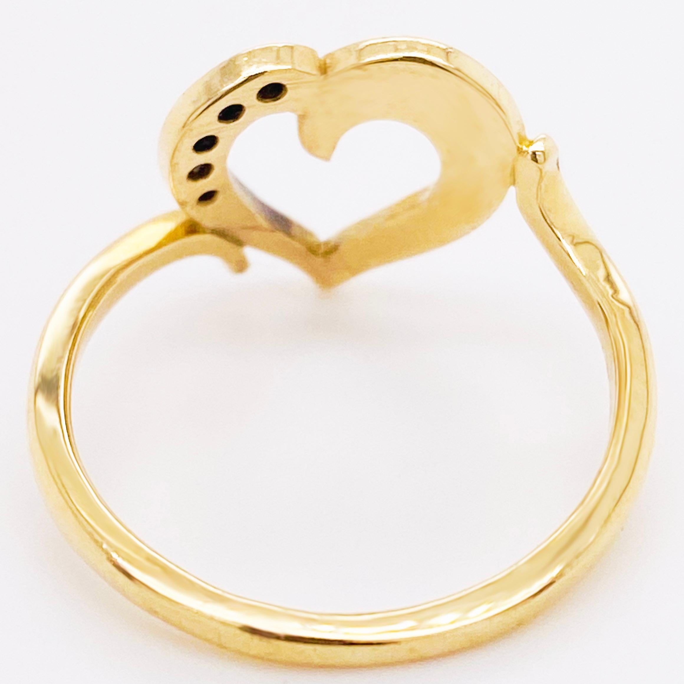 Modern Diamond Heart Ring, Yellow Gold, Open Heart Ring, Promise Ring, Romantic Ring For Sale