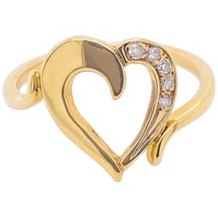 Diamond Heart Ring, Yellow Gold, Open Heart Ring, Promise Ring, Romantic Ring