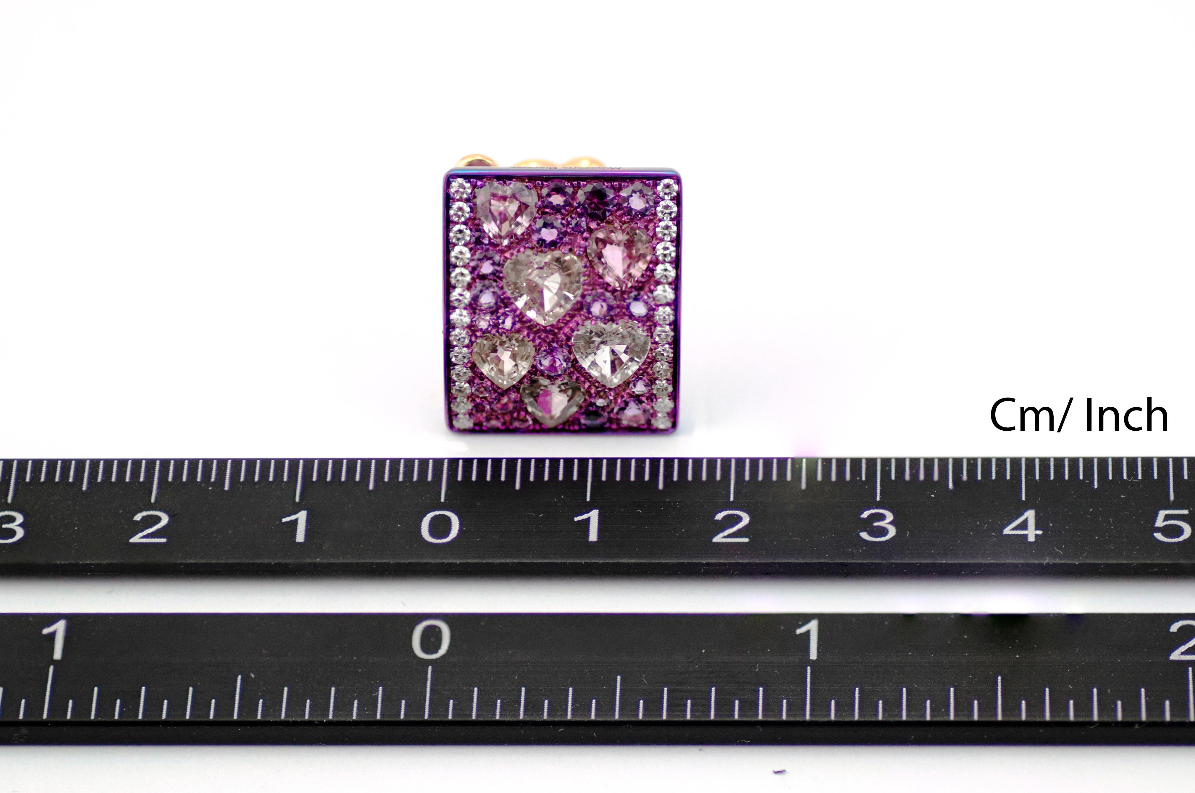 Contemporary Diamond Heart Sapphires Amethyst Rose Gold Titanium Made in Italy Earrings For Sale
