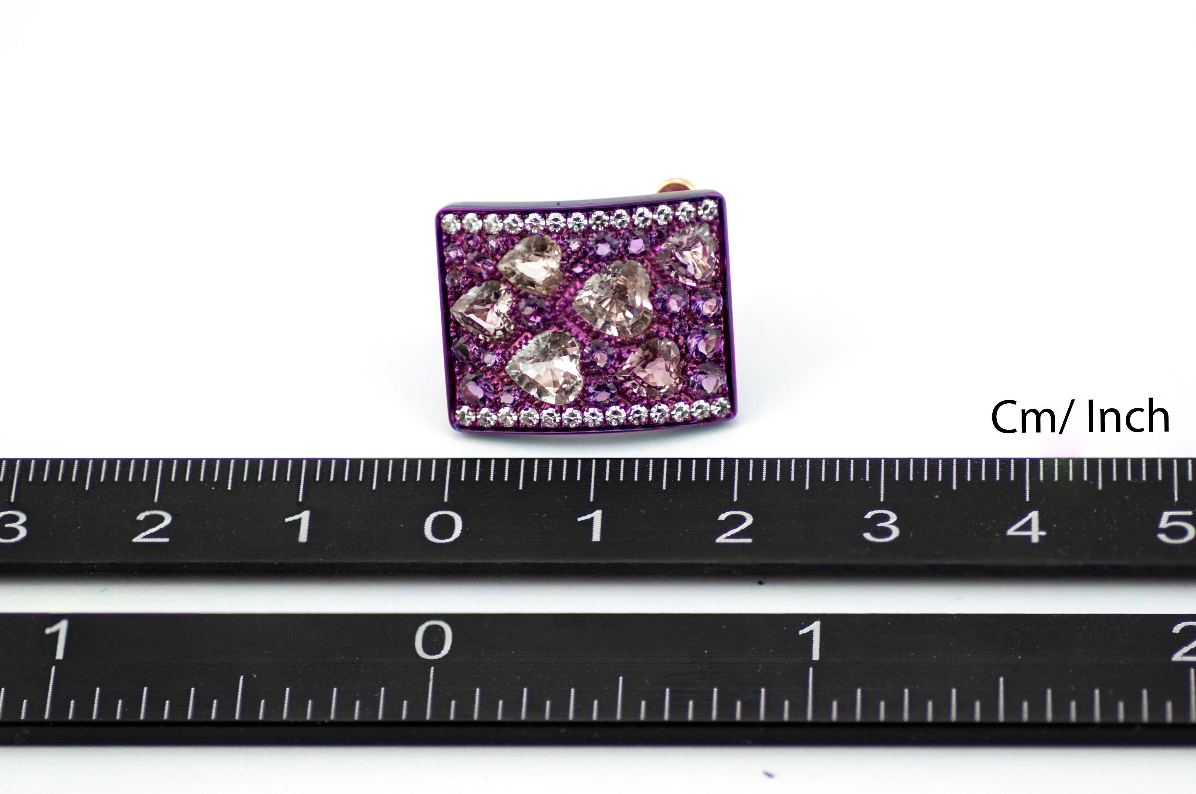 Heart Cut Diamond Heart Sapphires Amethyst Rose Gold Titanium Made in Italy Earrings For Sale