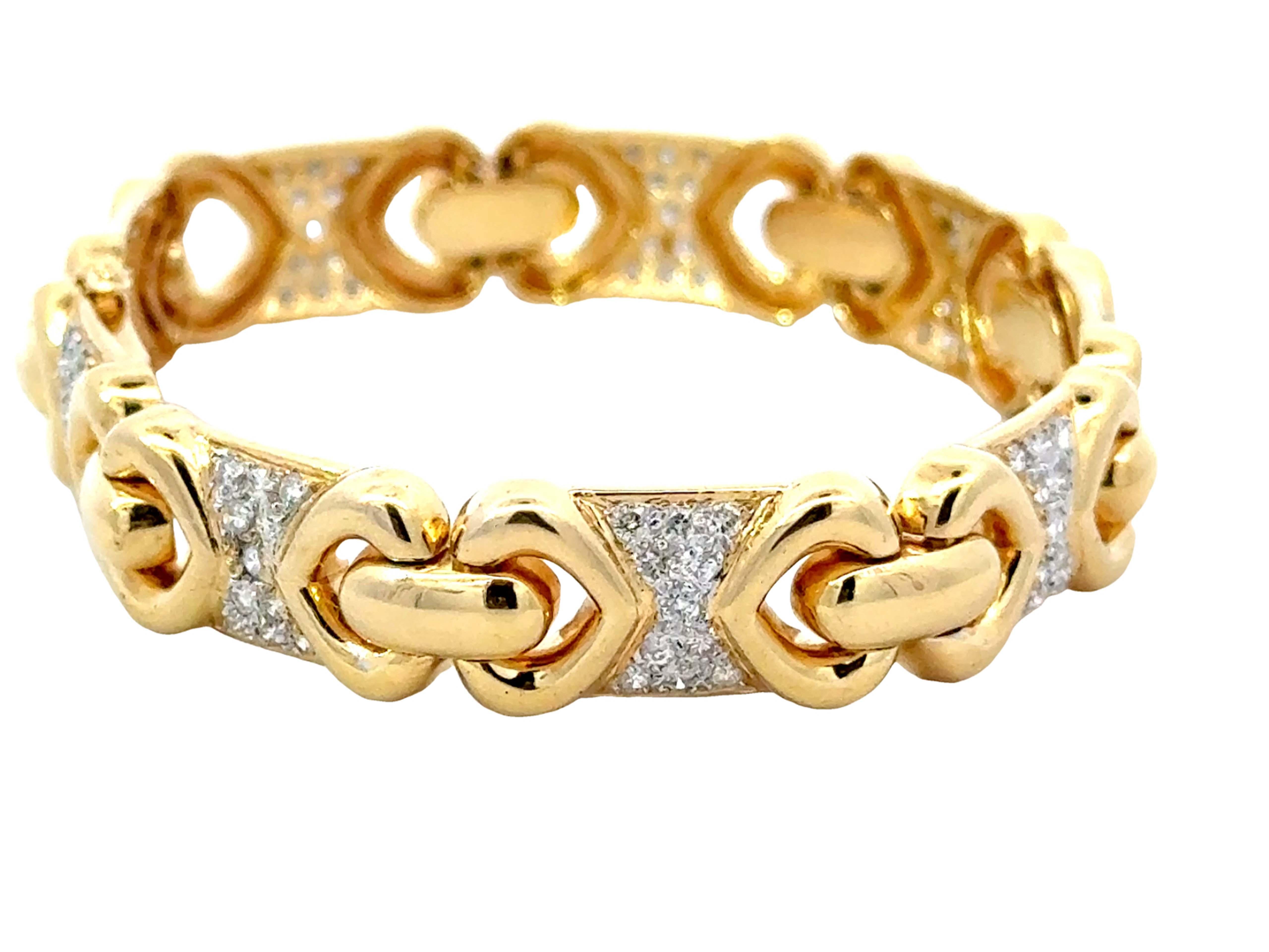 Diamant-Herz- Sectional-Armband aus 18 Karat Gelbgold (Moderne) im Angebot