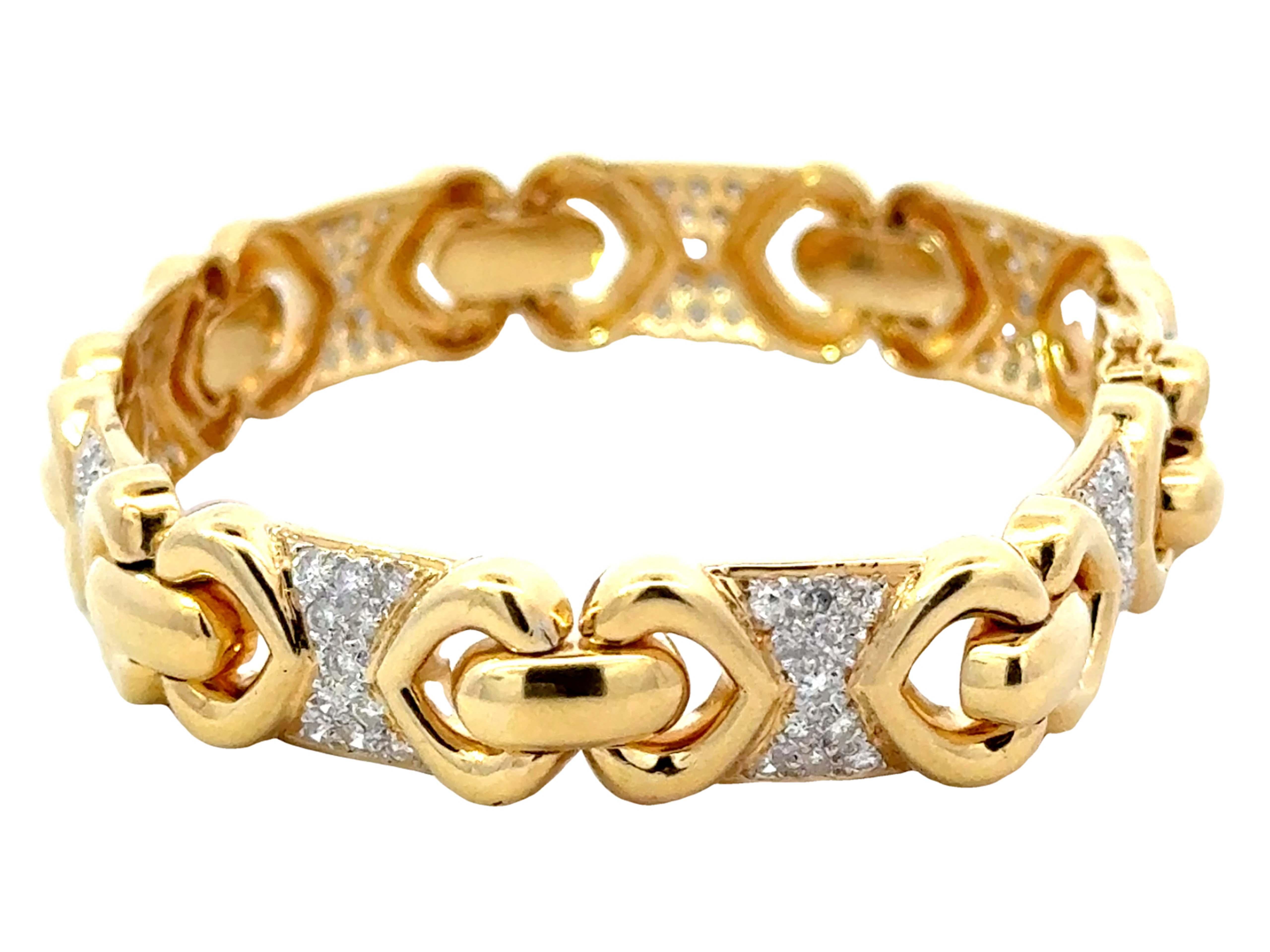 Diamant-Herz- Sectional-Armband aus 18 Karat Gelbgold (Brillantschliff) im Angebot