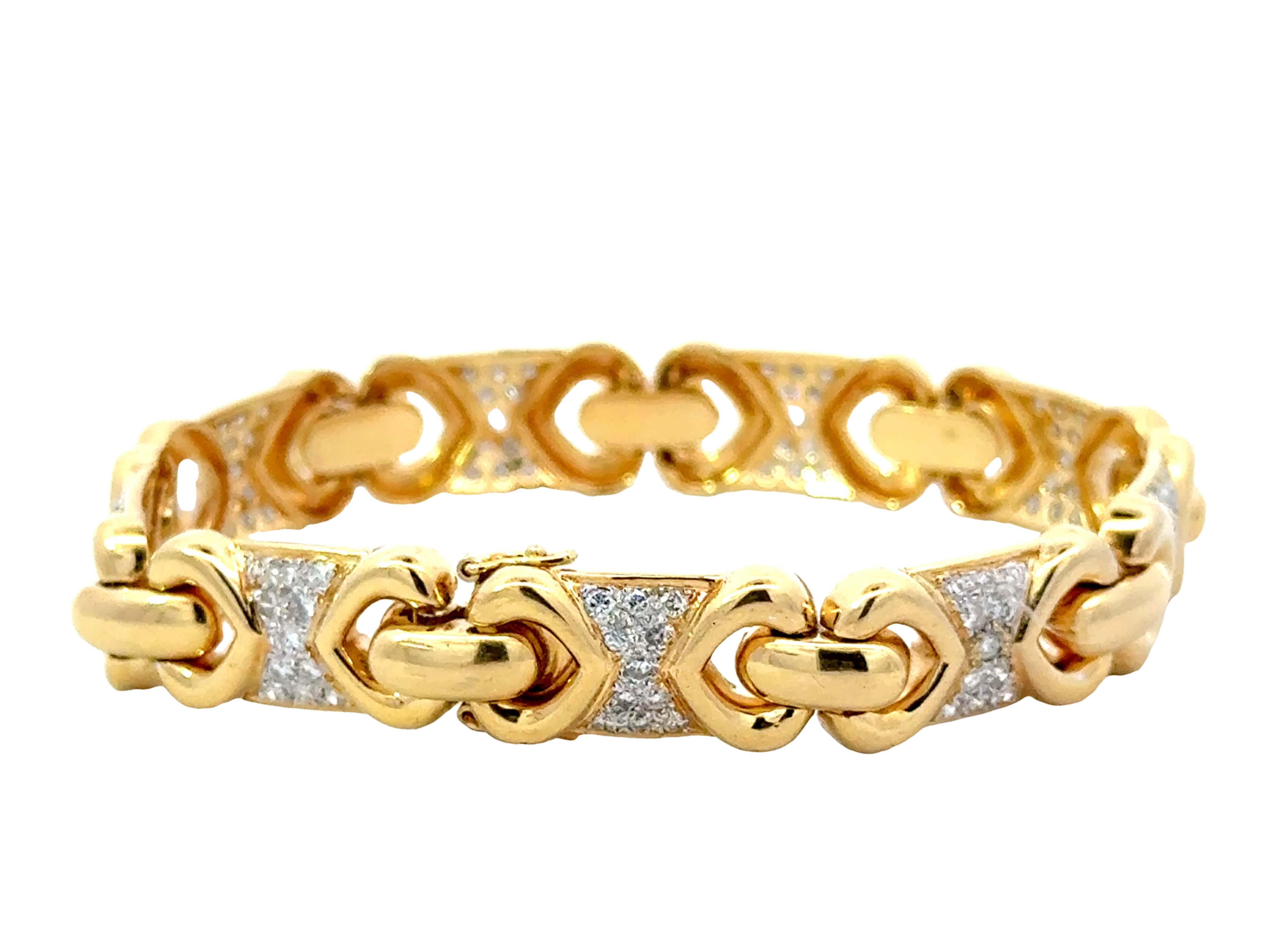 Diamant-Herz- Sectional-Armband aus 18 Karat Gelbgold im Zustand „Hervorragend“ im Angebot in Honolulu, HI