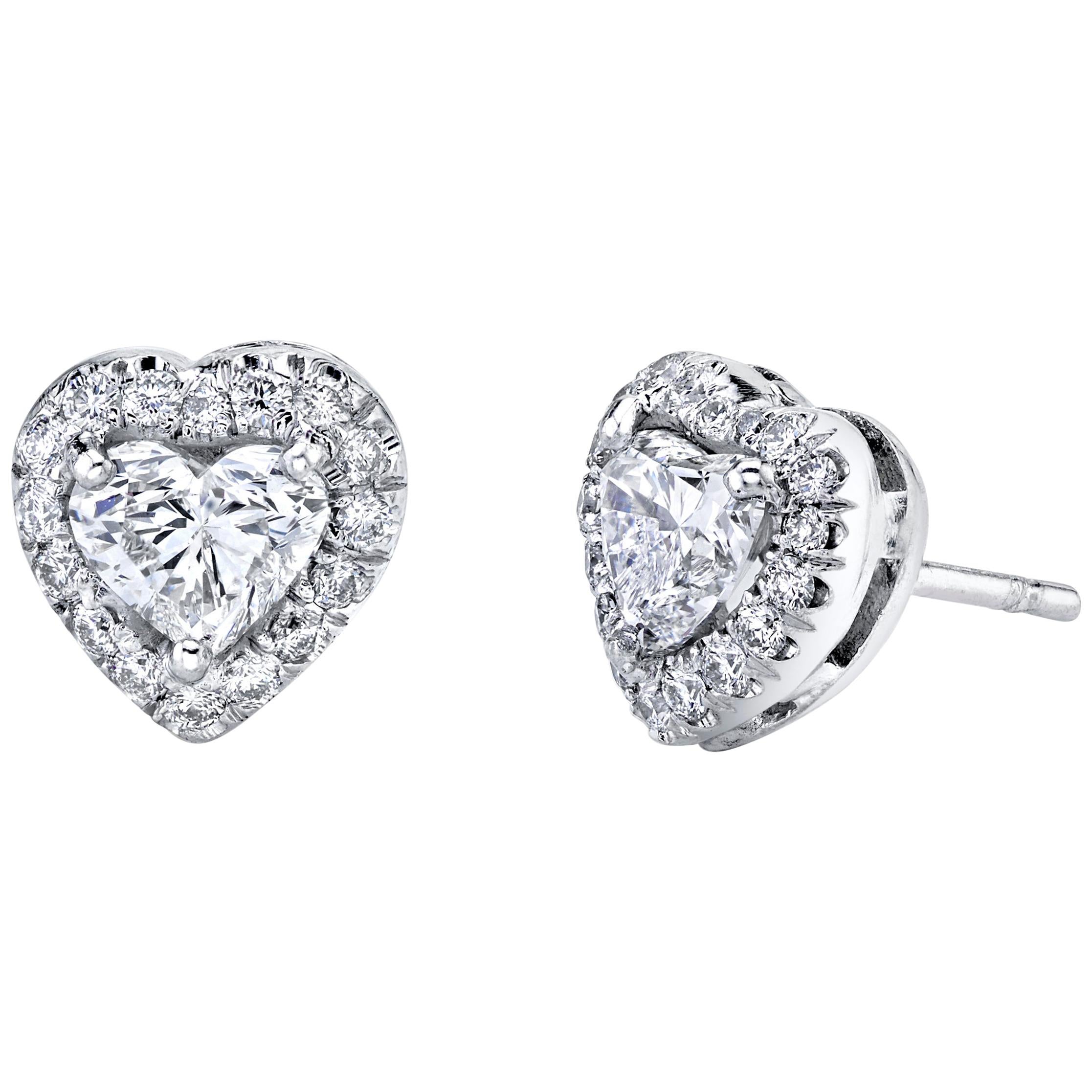 Diamond Heart Shape 1.04 Carat Stud Earrings GIA Certified Platinum