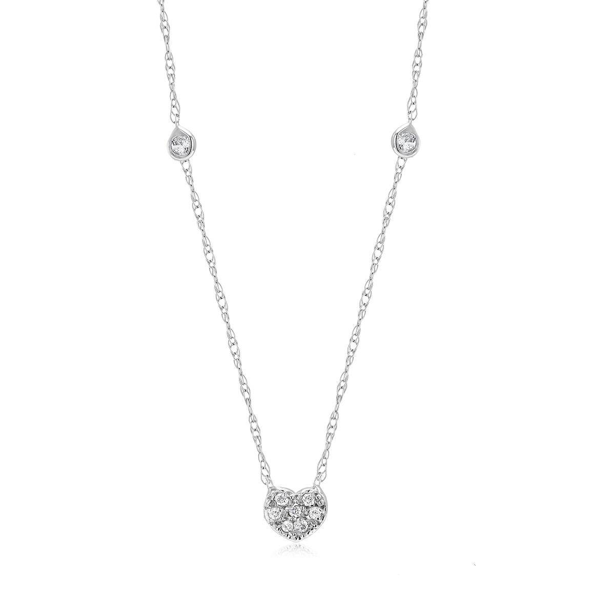 Round Cut Heart Shape Diamond Charm White Gold Necklace Pendant 