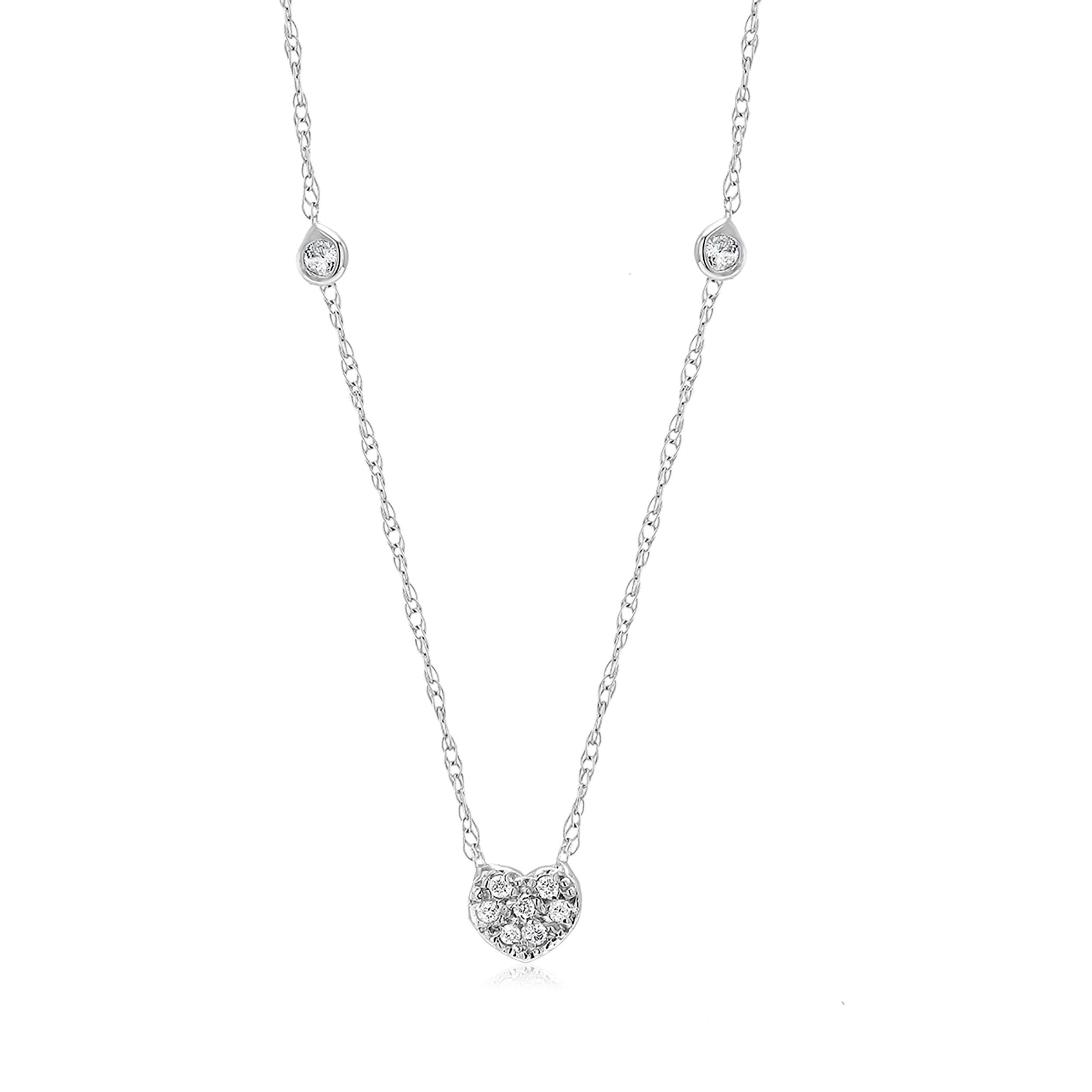 Women's or Men's Heart Shape Diamond Charm White Gold Necklace Pendant 