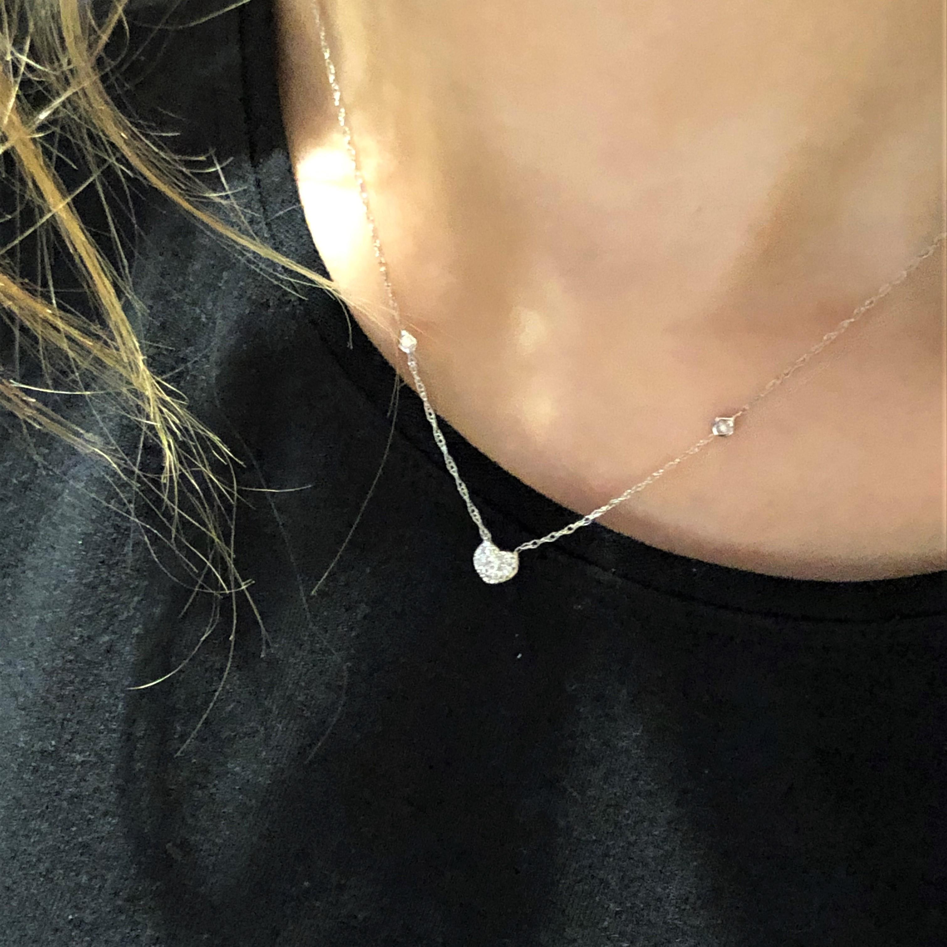 Modernist Heart Shape Diamond Charm White Gold Necklace Pendant 