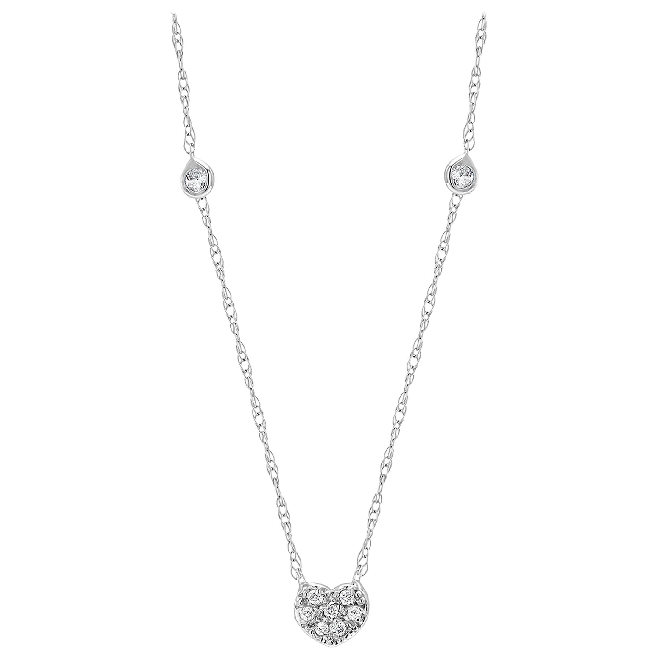 Heart Shape Diamond Charm White Gold Necklace Pendant 