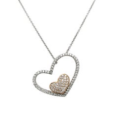 Diamond Heart Shape Pendant Set In 18ct White & Rose Gold, With 1.10ct Diamonds