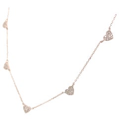Diamond Heart Shaped Cluster Station Necklace in 14 Karat White Gold