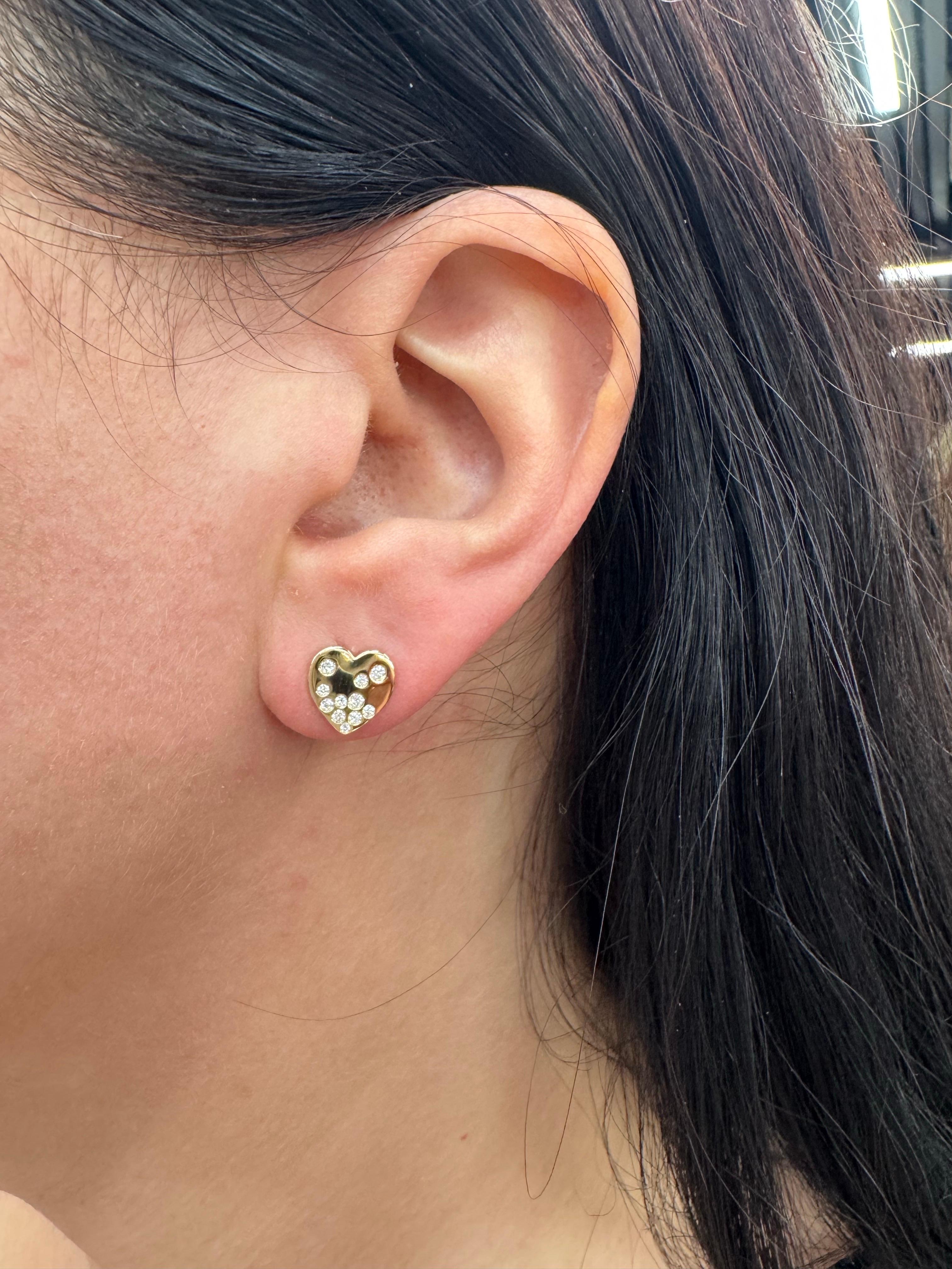 Diamant-Herz-Ohrstecker 0,20 Karat 14 Karat Gelbgold G-H SI1 (Zeitgenössisch) im Angebot