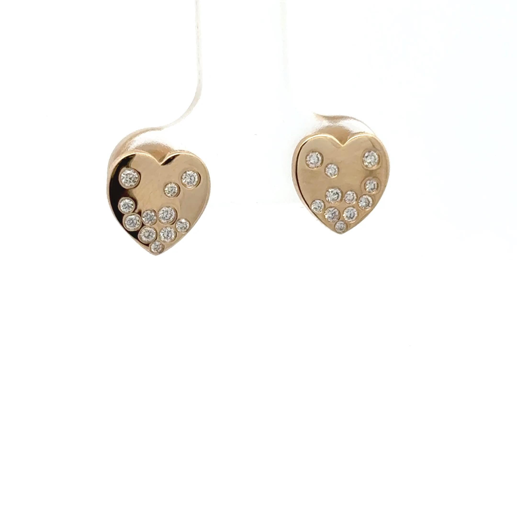 Diamant-Herz-Ohrstecker 0,20 Karat 14 Karat Gelbgold G-H SI1 (Rundschliff) im Angebot