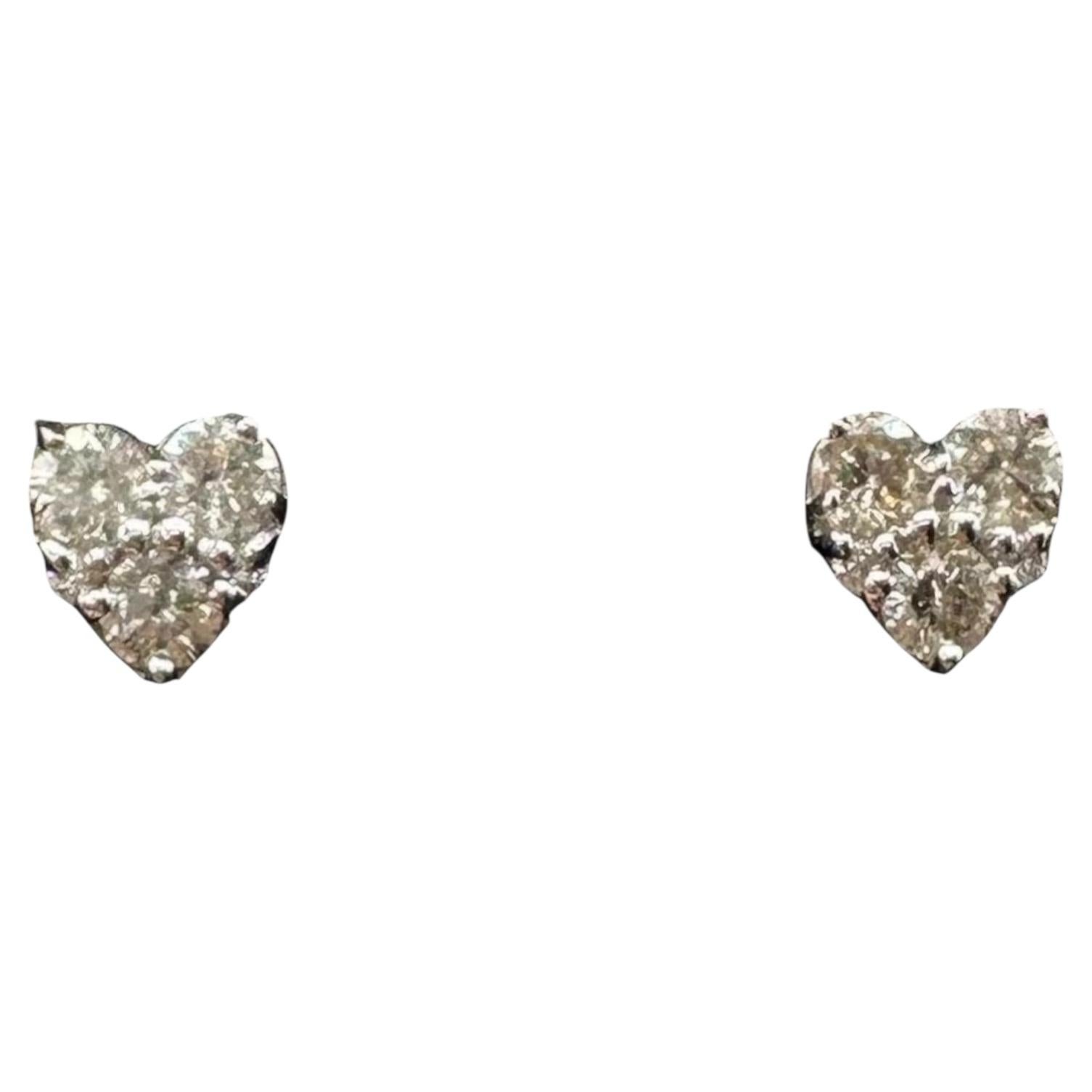 Diamond Heart Stud Earrings 14K White Gold 0.37ctw GH SI2 I1