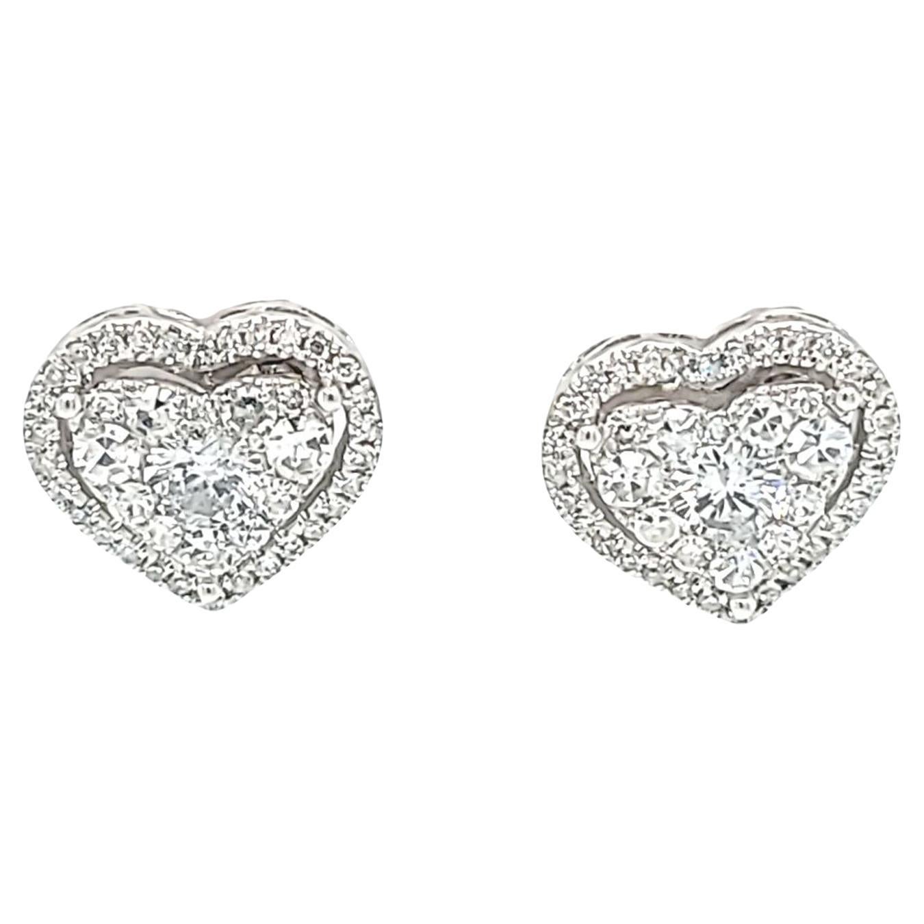Diamond Heart Stud Earrings For Sale