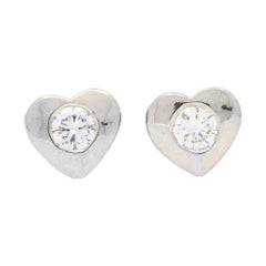 Diamond Heart Stud Earrings Set in 18k White Gold