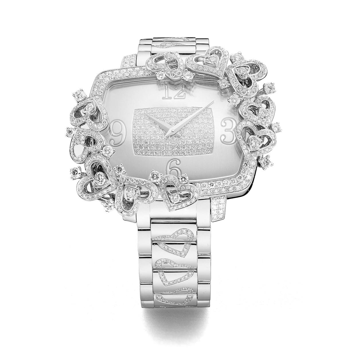 Watch in white gold 18kt set with 728 diamonds 6.87 cts on case dial and bracelet quartz movement.

We do not guarantee the functioning of this watch.