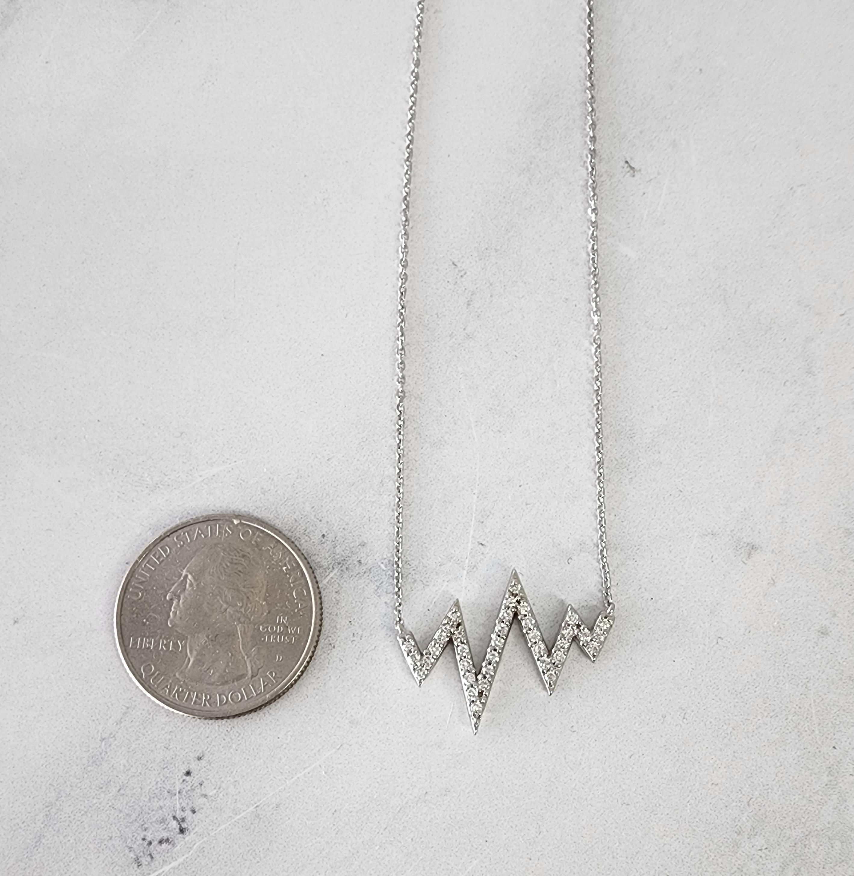 Round Cut Diamond Heartbeat Necklace 14k White Gold For Sale