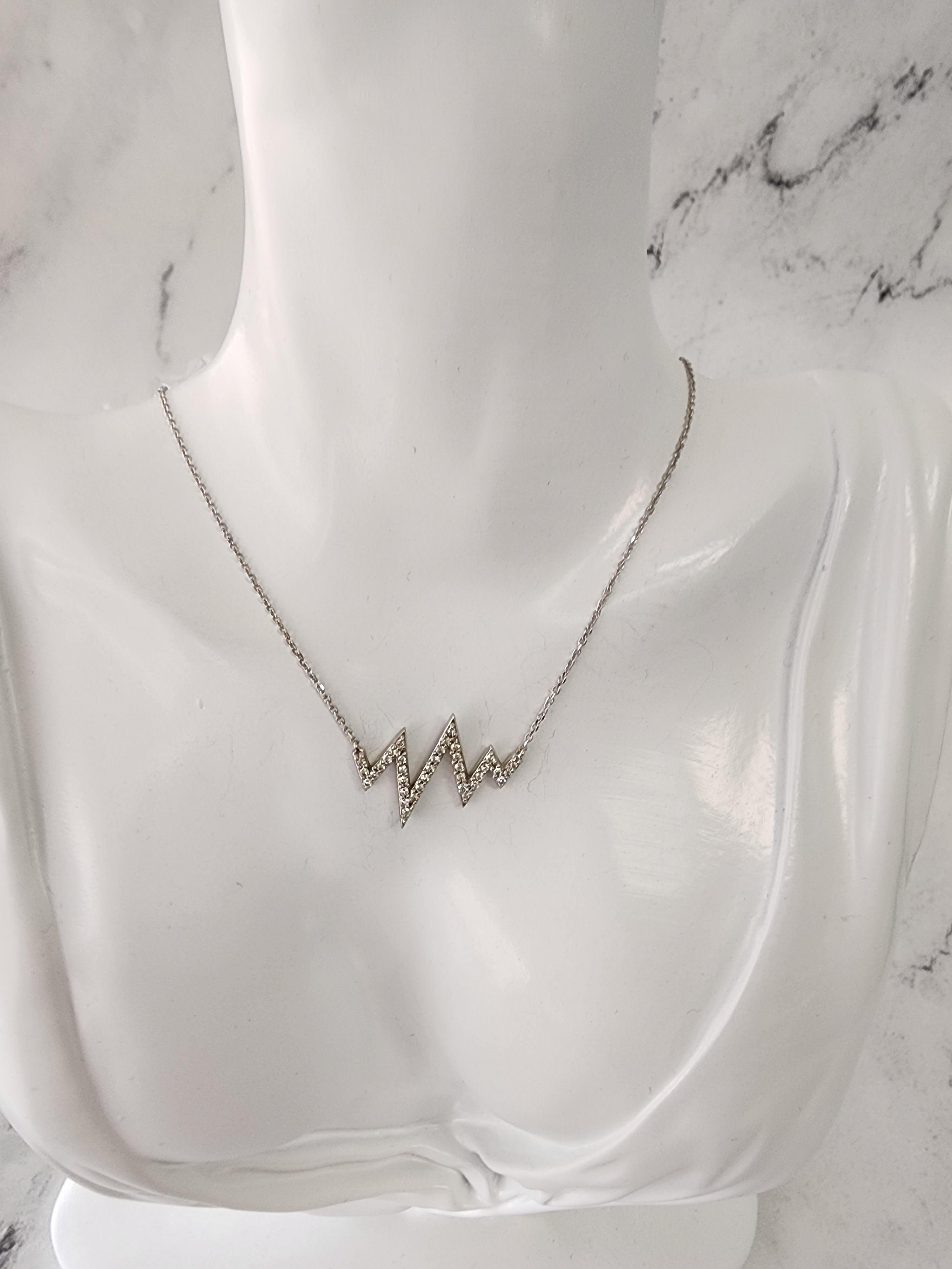 Diamond Heartbeat Necklace 14k White Gold In New Condition For Sale In Sugar Land, TX