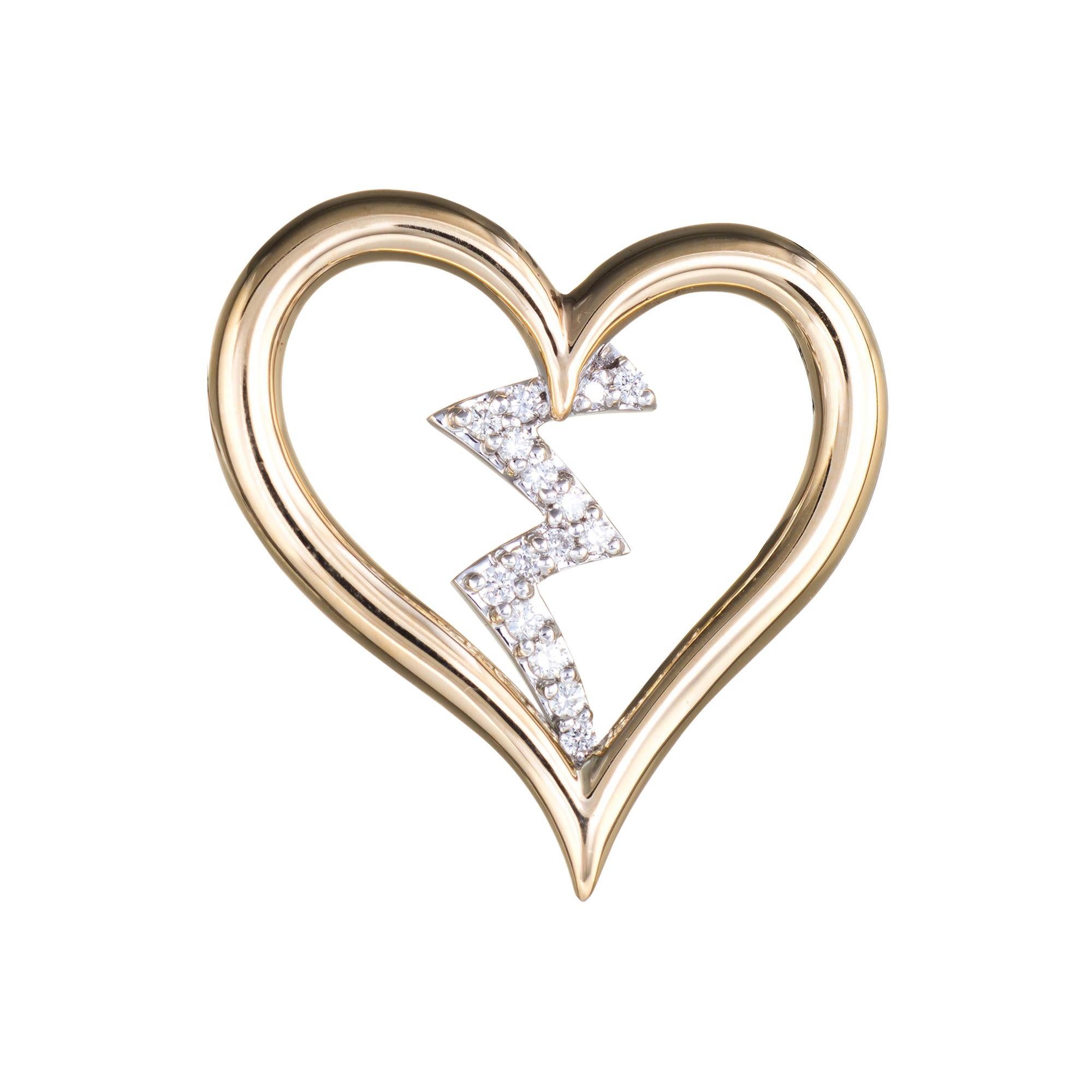 Diamond Heartbeat Pendant Estate 14 Karat Yellow Gold Heart Jewelry Vintage