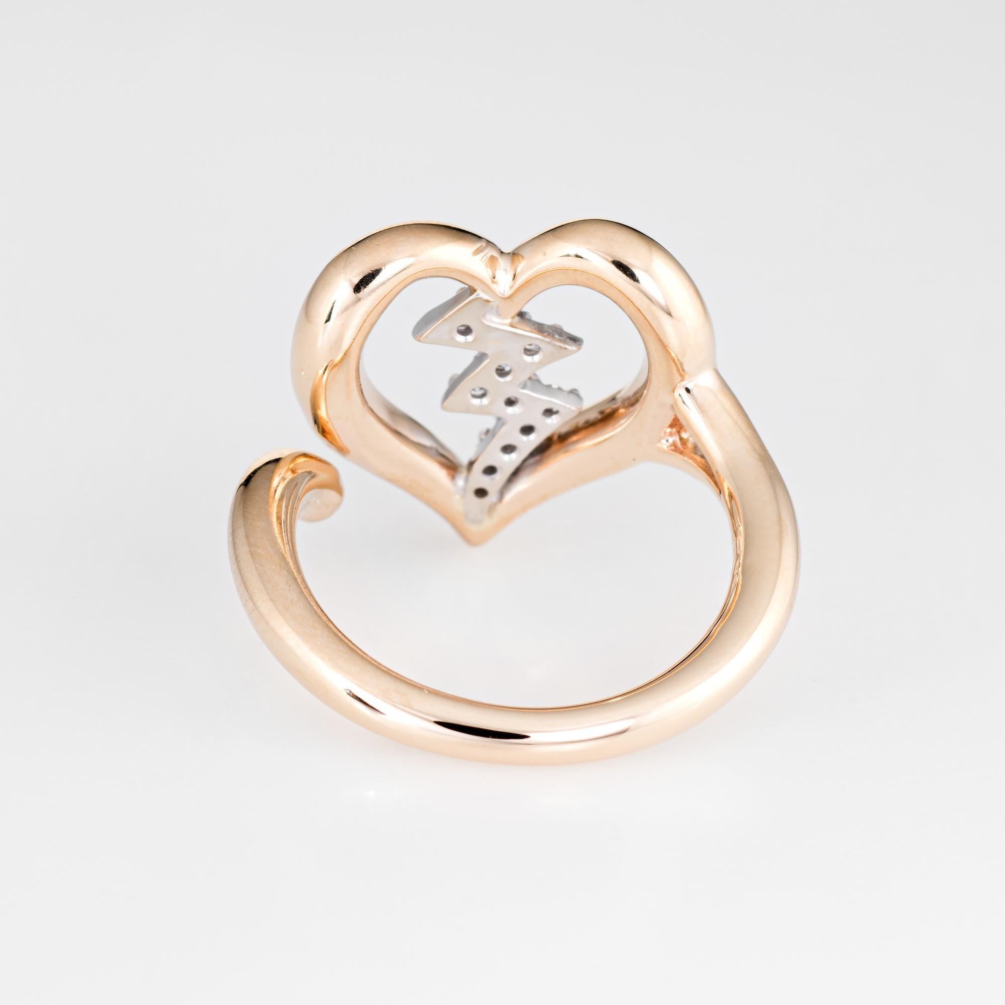 Women's Diamond Heartbeat Ring Estate 14 Karat Yellow Gold Heart Jewelry Vintage