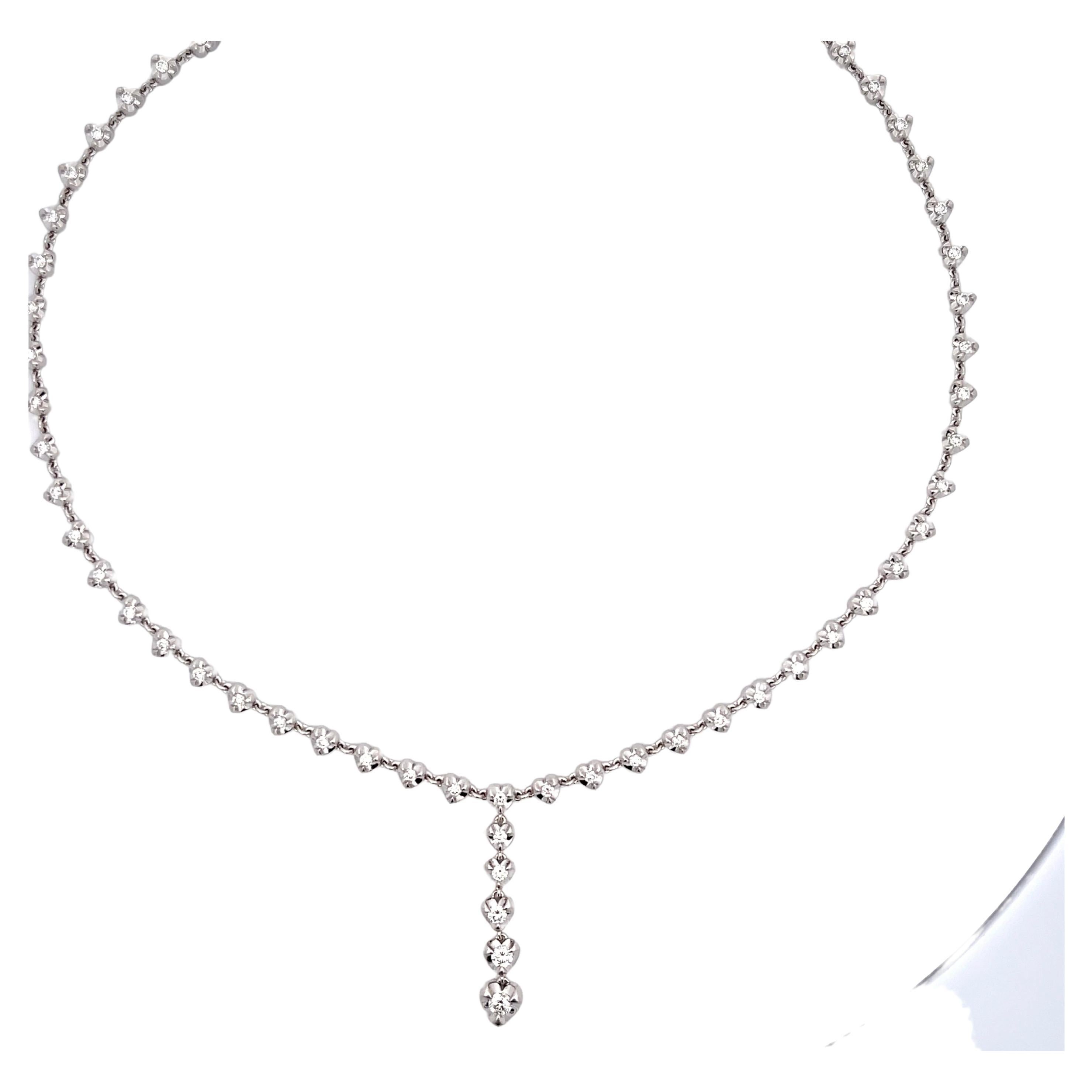 Diamond Hearts Drop Necklace in 14k White Gold For Sale