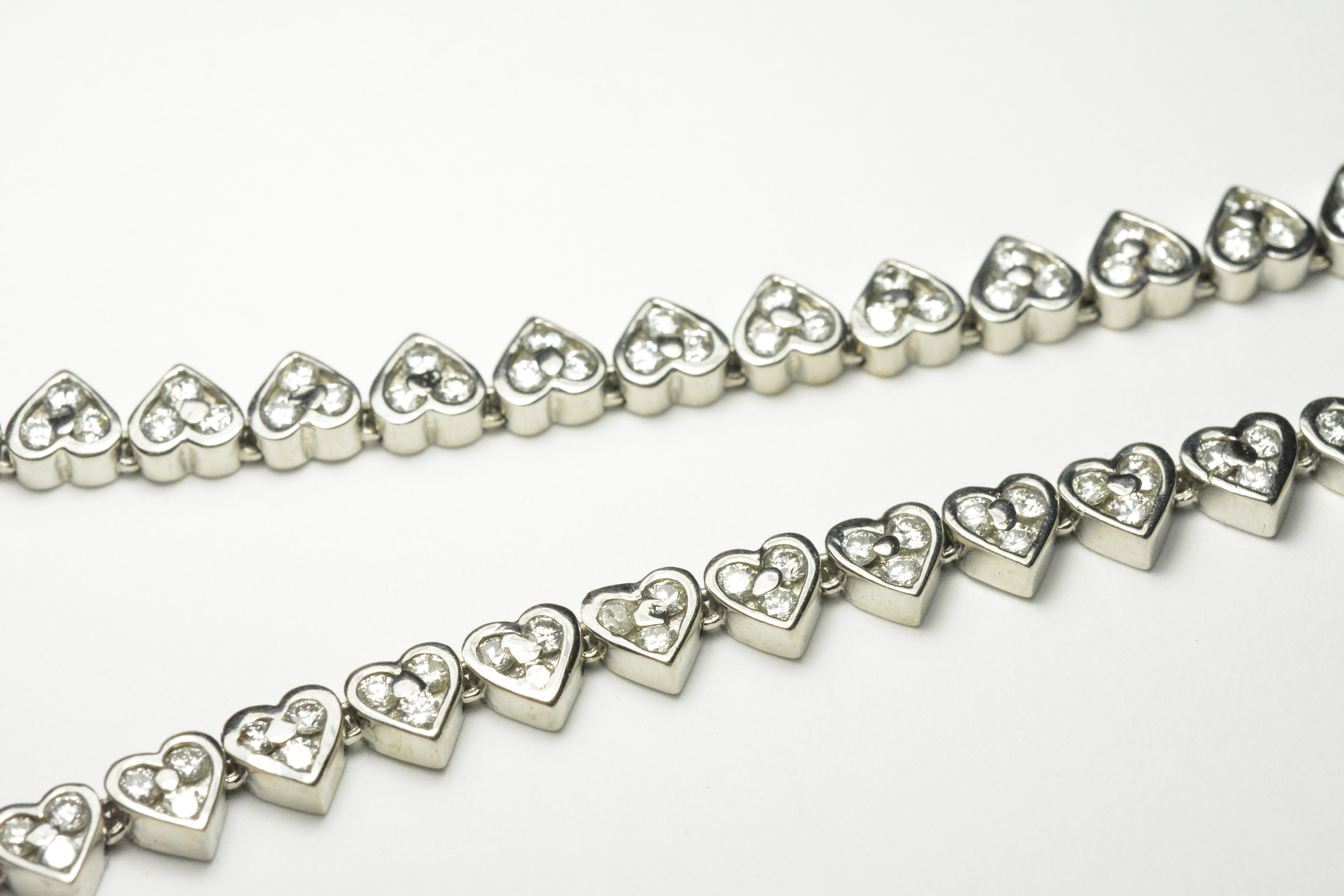Women's Diamond Hearts Necklace in 18 Karat White Gold with Total Carat Weight of 9.00