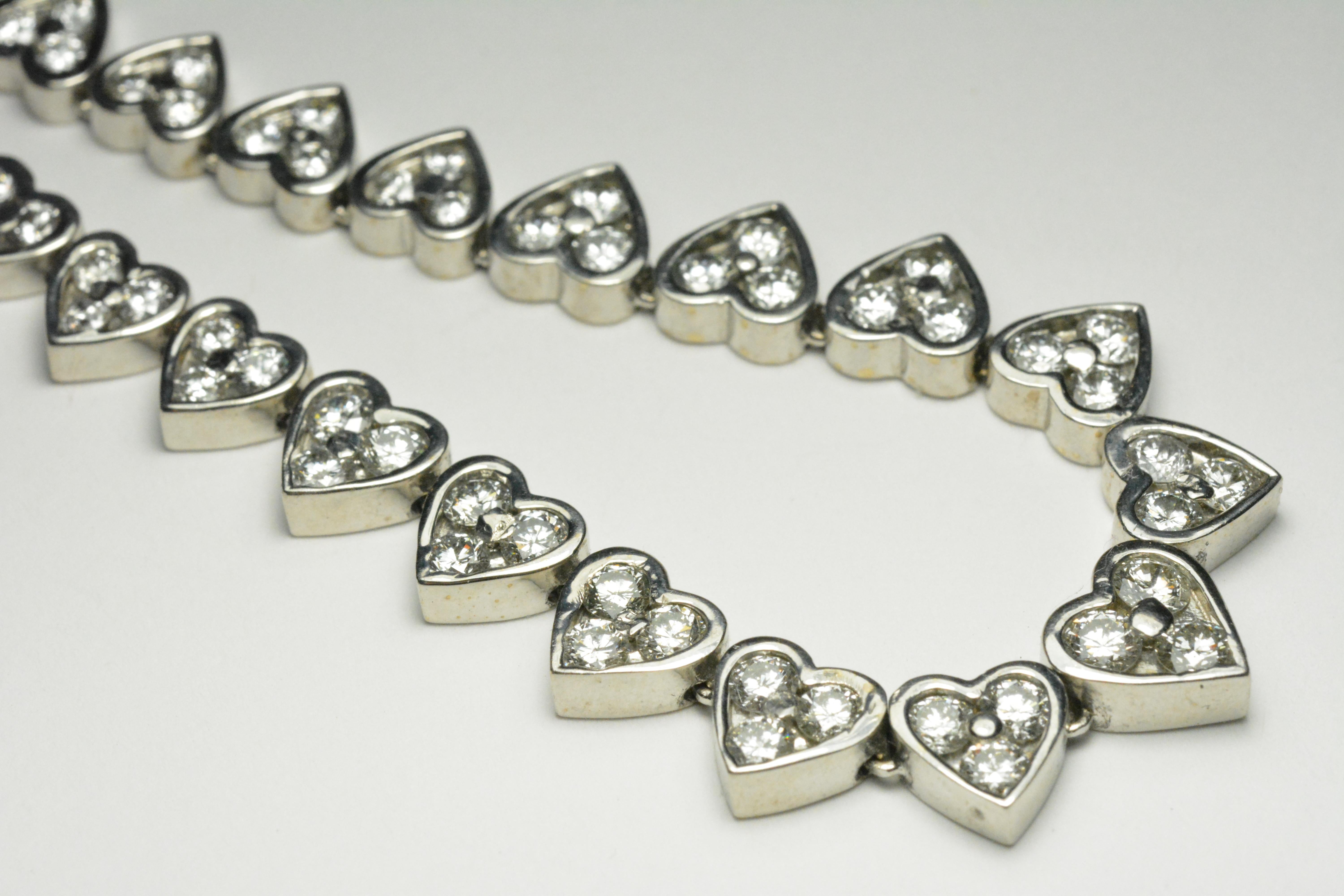 Diamond Hearts Necklace in 18 Karat White Gold with Total Carat Weight of 9.00 2