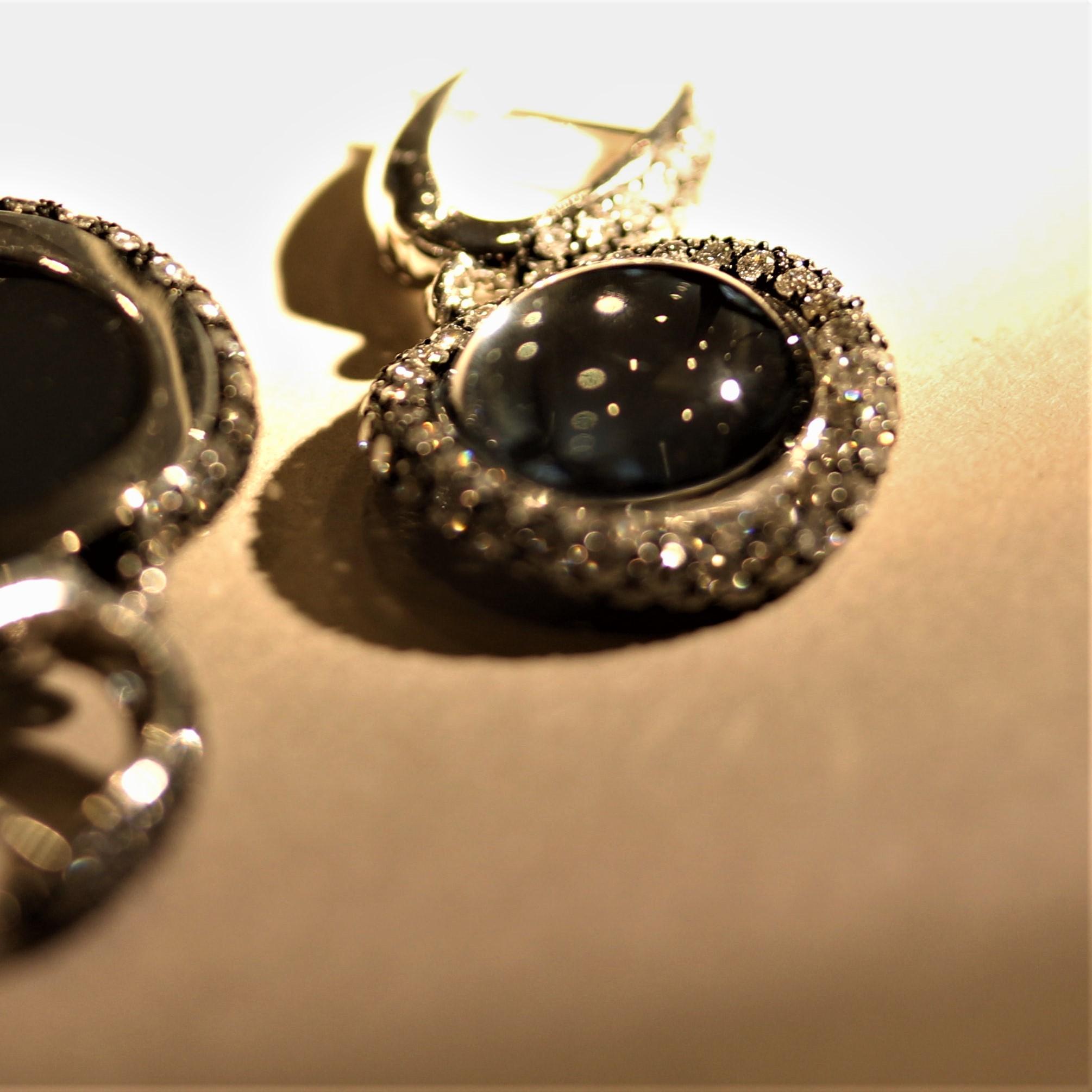 Diamond Hematite Quartz Gold Drop Earrings In New Condition For Sale In Beverly Hills, CA