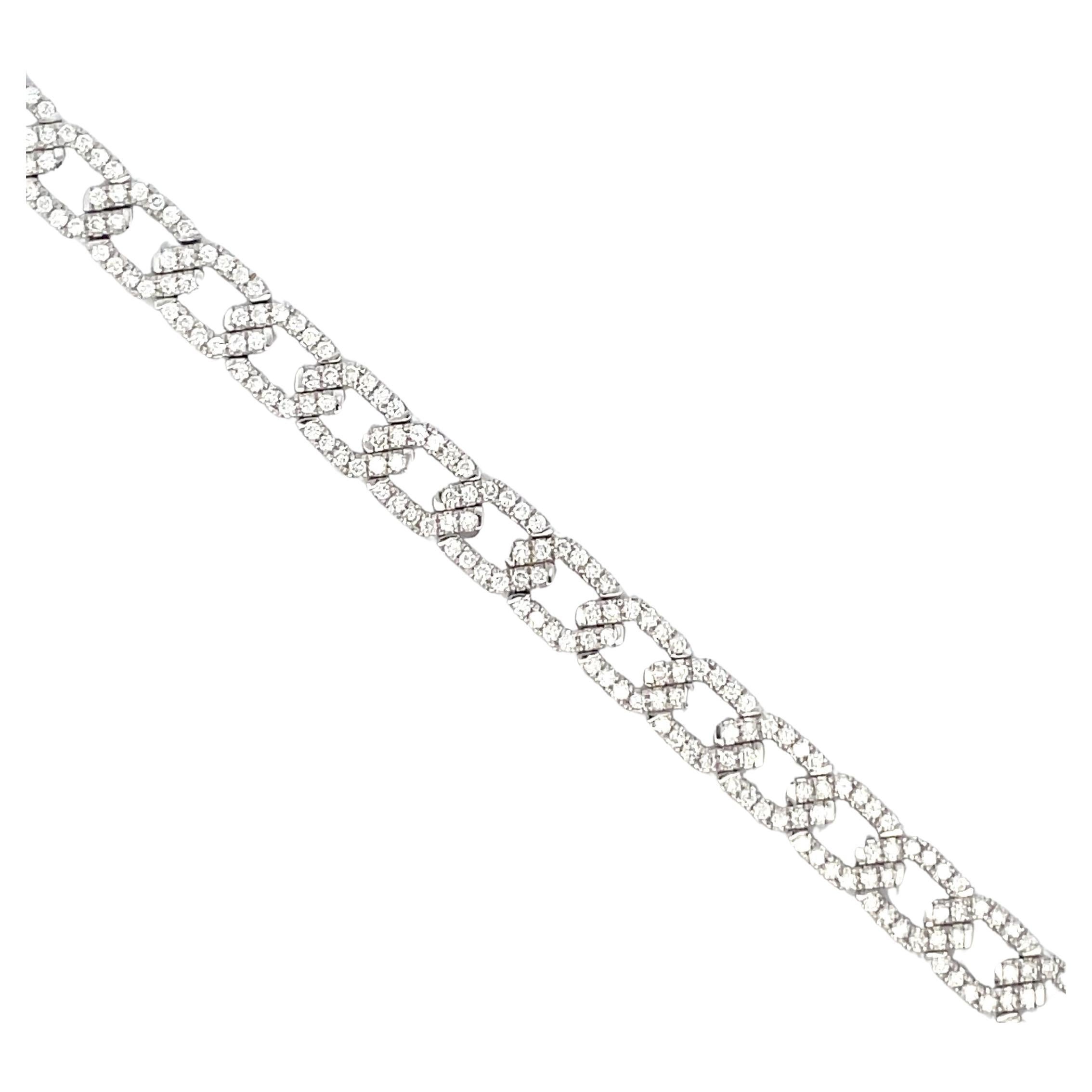 Contemporary Diamond Hexagon Design Link Bracelet 2.83 Carats 14 Karat White Gold 17.8 Grams For Sale