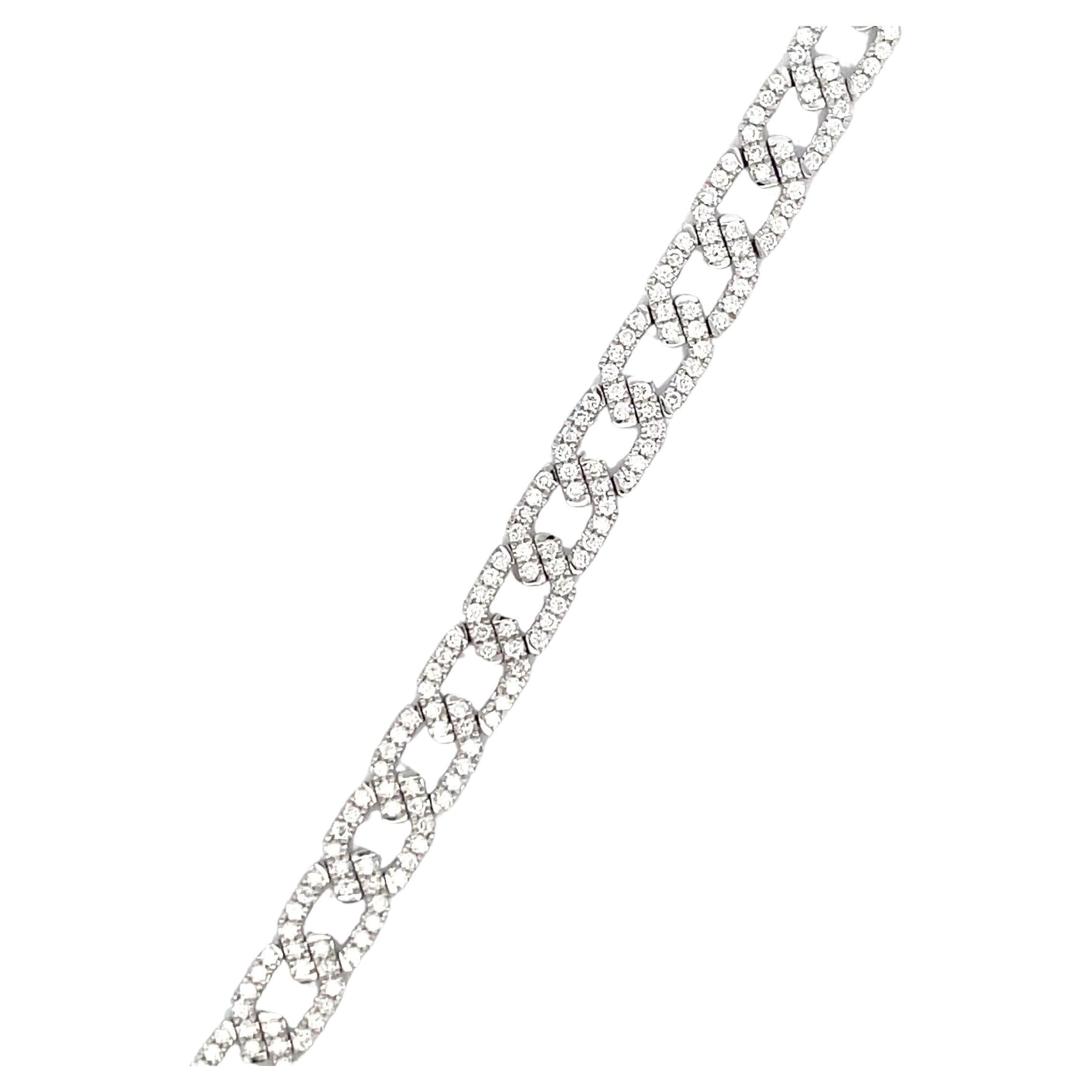 Round Cut Diamond Hexagon Design Link Bracelet 2.83 Carats 14 Karat White Gold 17.8 Grams For Sale