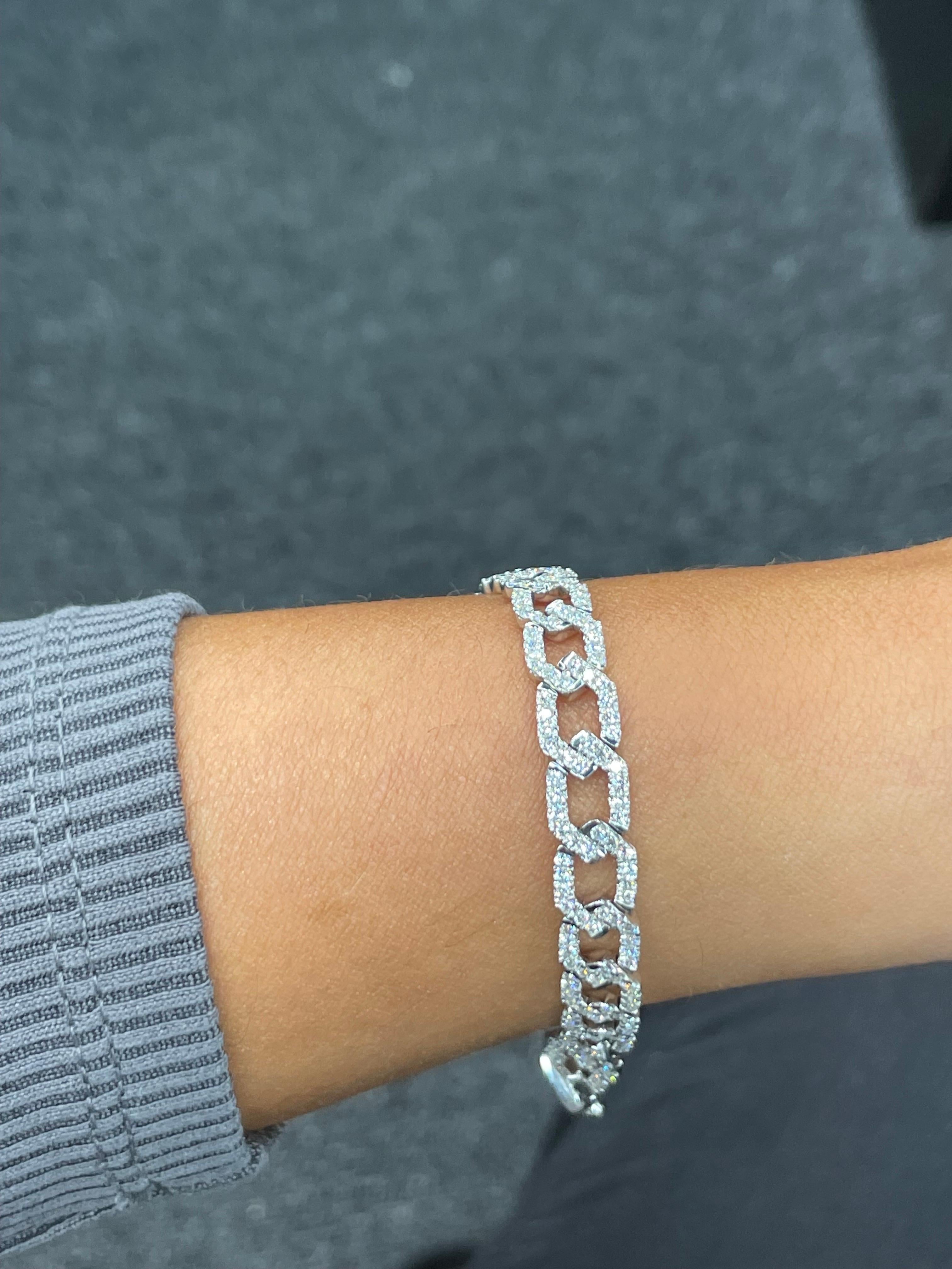 Diamant Sechseck Design Link Armband 2,83 Karat 14 Karat Weißgold 17,8 Gramm im Angebot 1